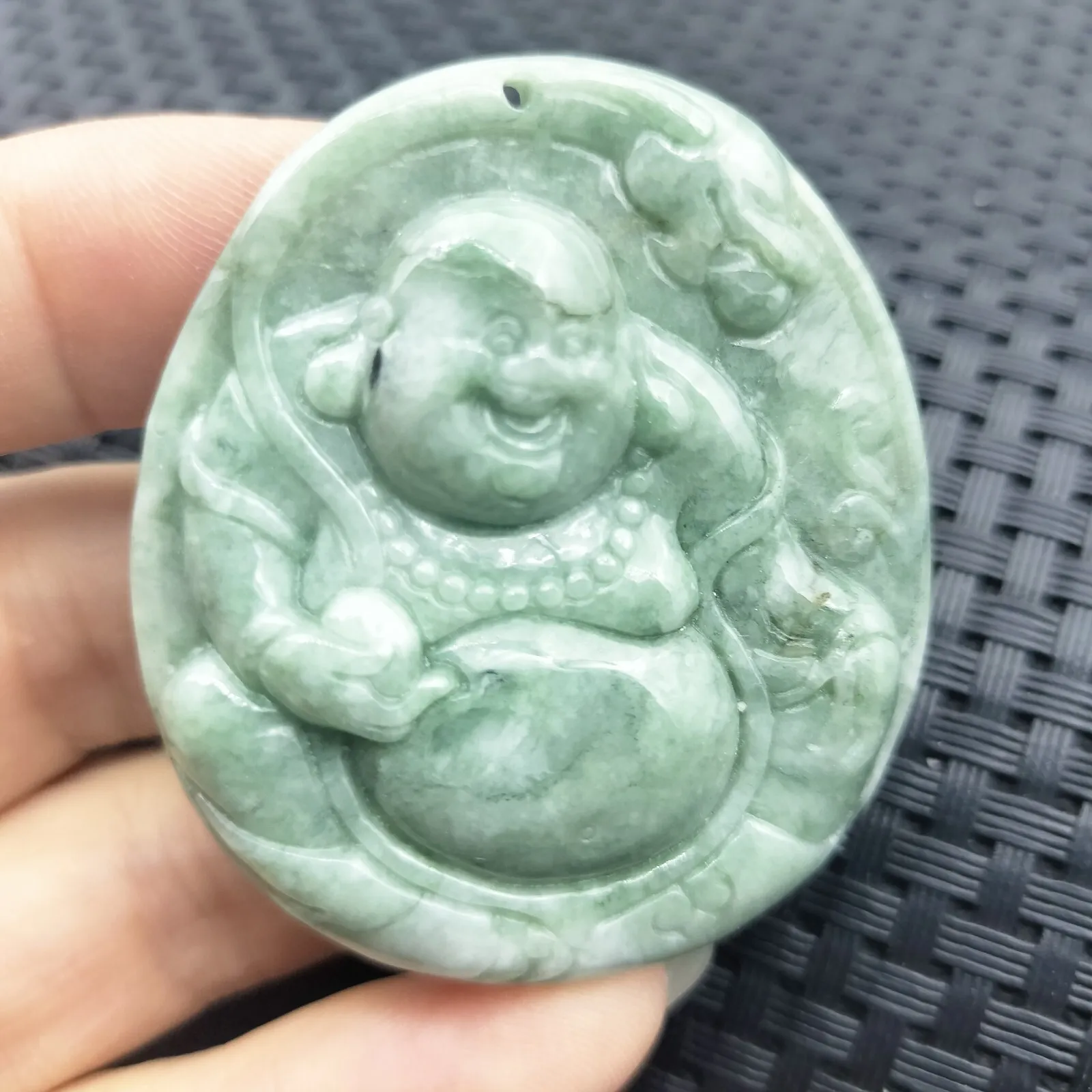 Certified Green Natural Type A Jadeite Carved Happy Buddha God Dragon Pendant - Image 4