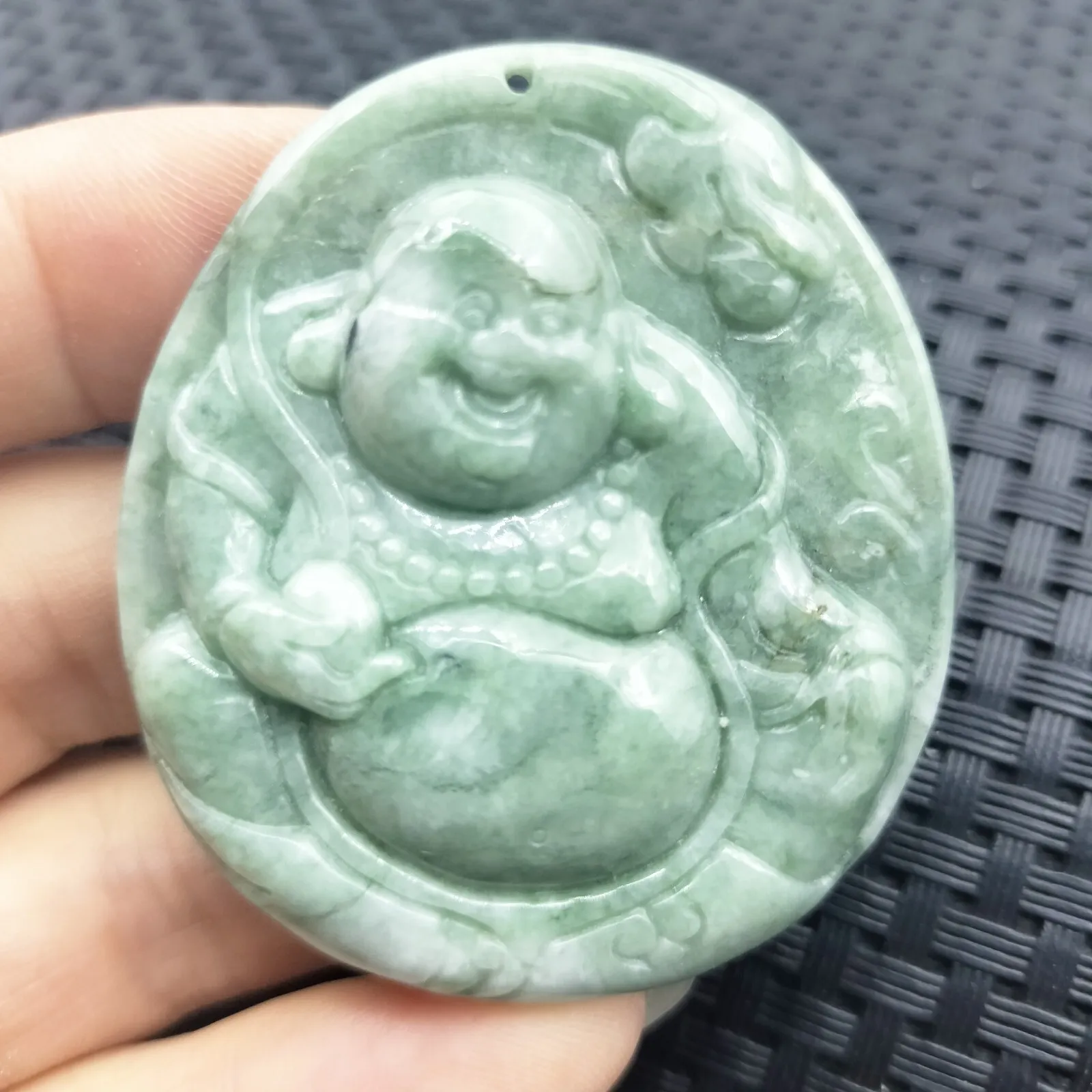 Certified Green Natural Type A Jadeite Carved Happy Buddha God Dragon Pendant - Image 5