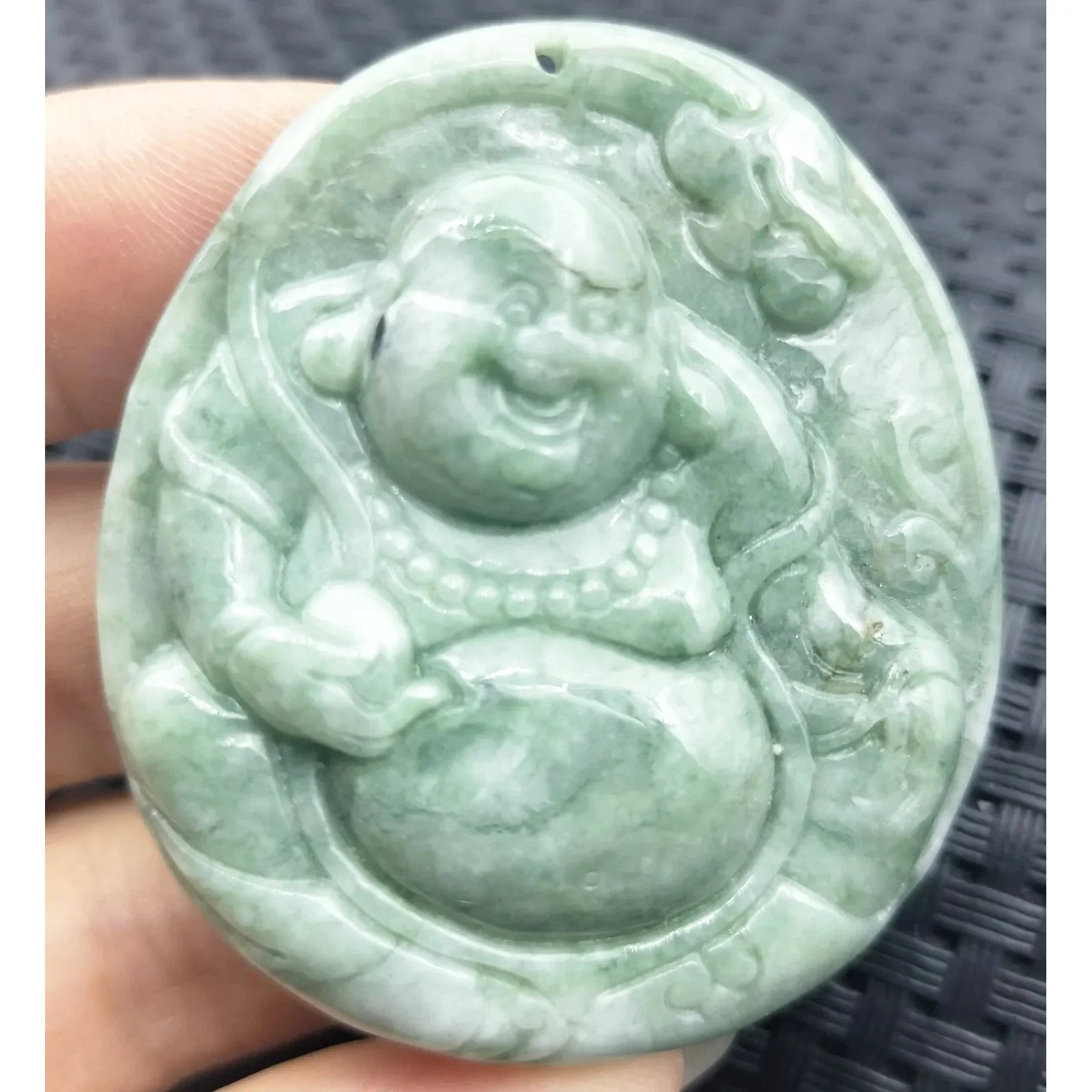 Certified Green Natural Type A Jadeite Carved Happy Buddha God Dragon Pendant - Image 6