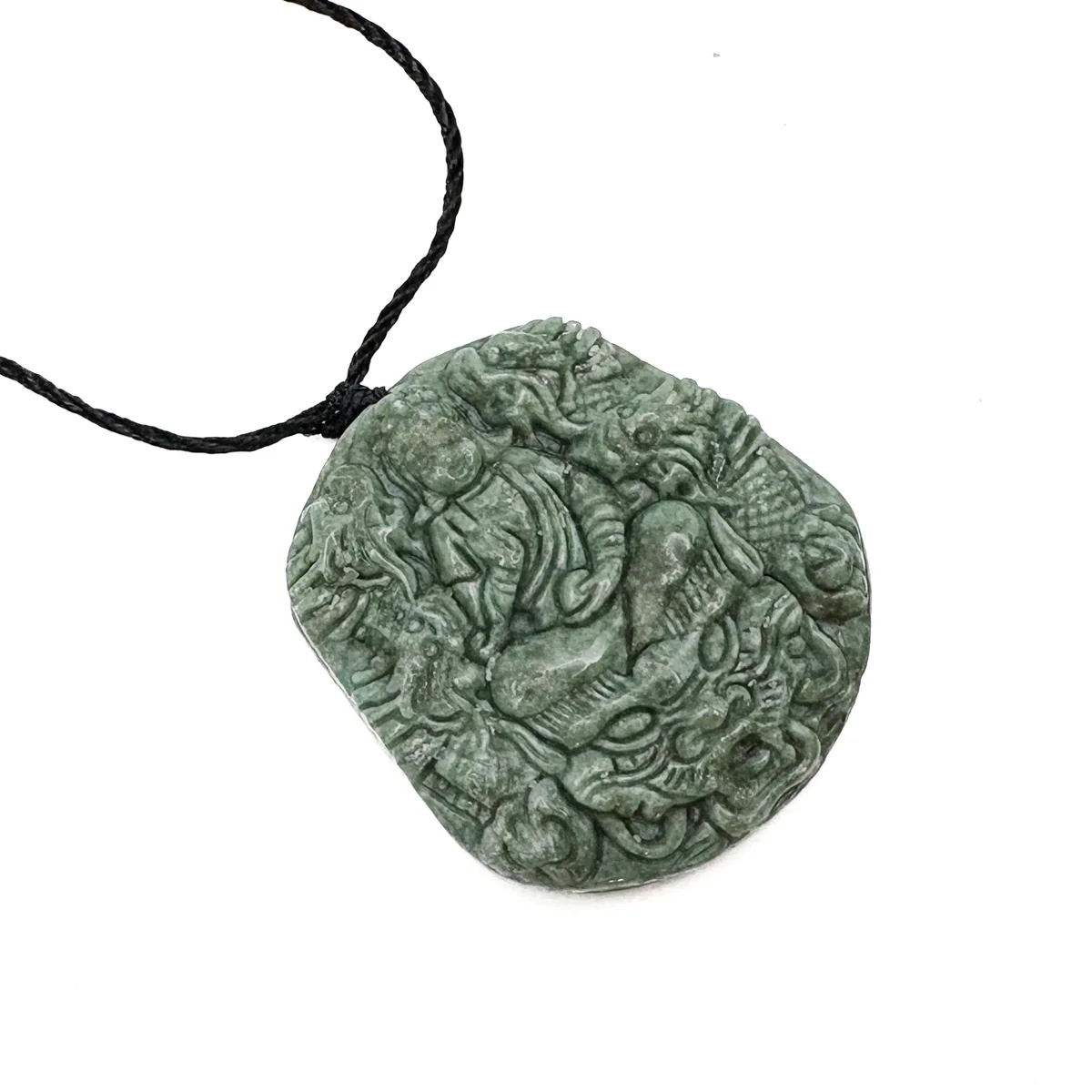 Certified Green Natural Type A Jadeite Guanyin Kwan Yin God Nine Dragons Pendant - Image 10