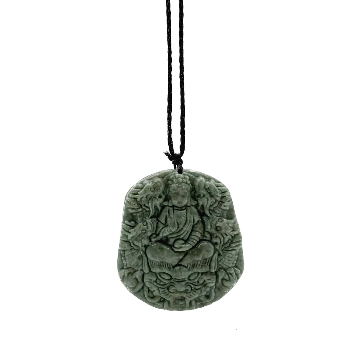 Certified Green Natural Type A Jadeite Guanyin Kwan Yin God Nine Dragons Pendant - Image 16