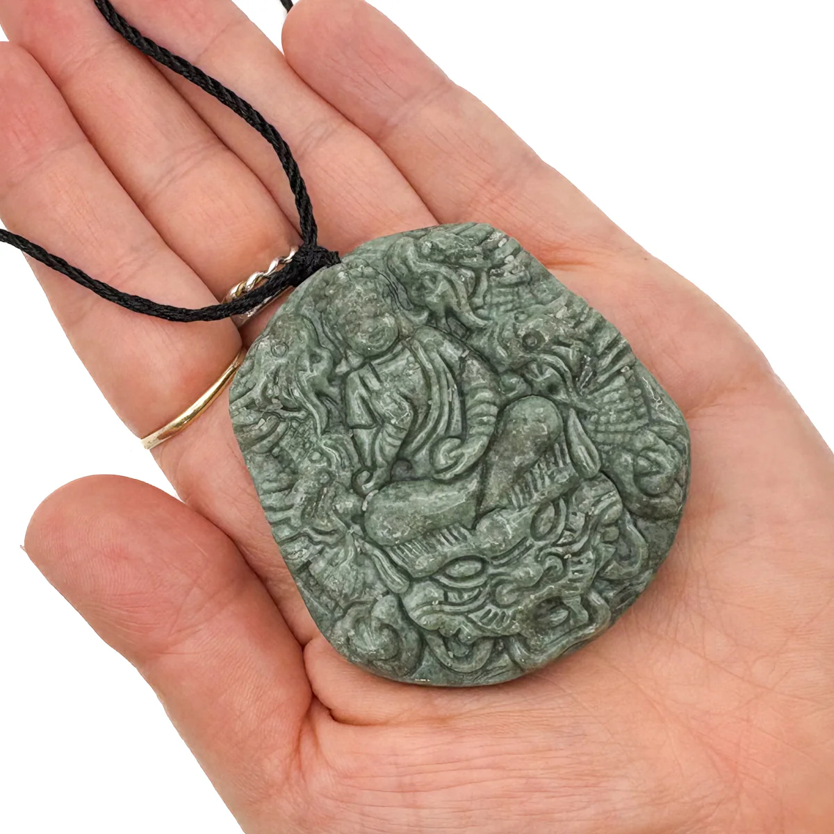 Certified Green Natural Type A Jadeite Guanyin Kwan Yin God Nine Dragons Pendant - Image 17