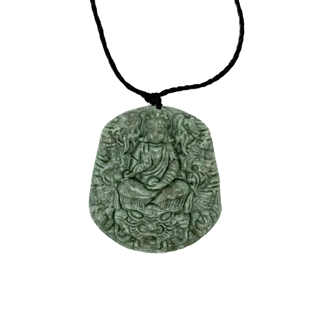 Certified Green Natural Type A Jadeite Guanyin Kwan Yin God Nine Dragons Pendant - Image 2