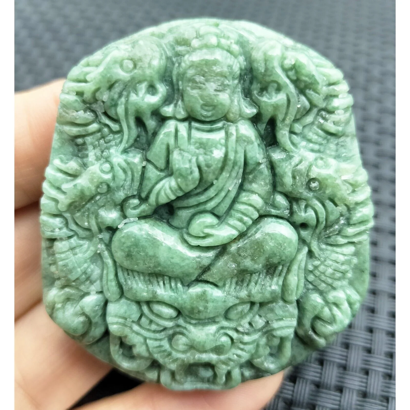 Certified Green Natural Type A Jadeite Guanyin Kwan Yin God Nine Dragons Pendant - Image 20