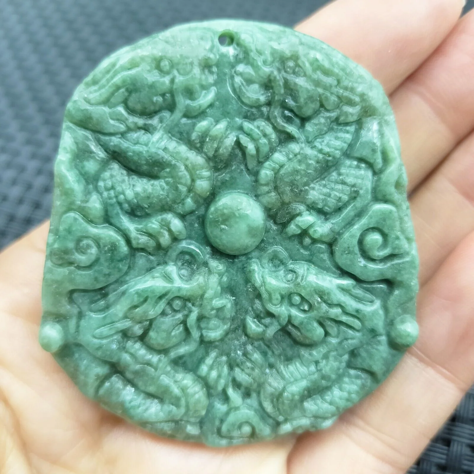 Certified Green Natural Type A Jadeite Guanyin Kwan Yin God Nine Dragons Pendant - Image 21