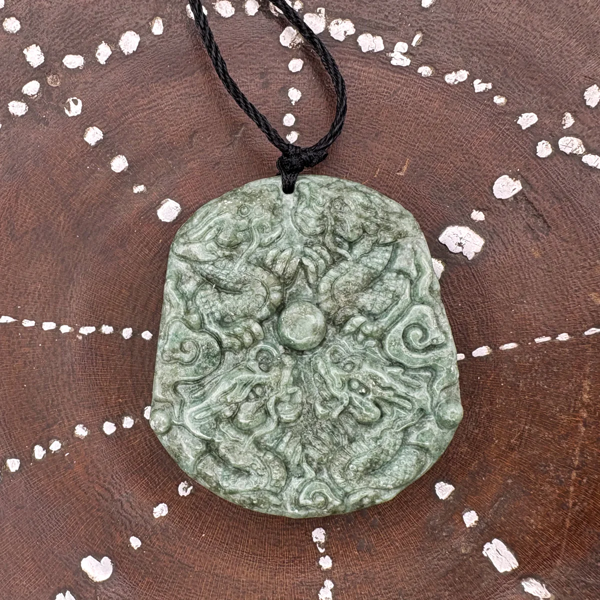 Certified Green Natural Type A Jadeite Guanyin Kwan Yin God Nine Dragons Pendant - Image 3
