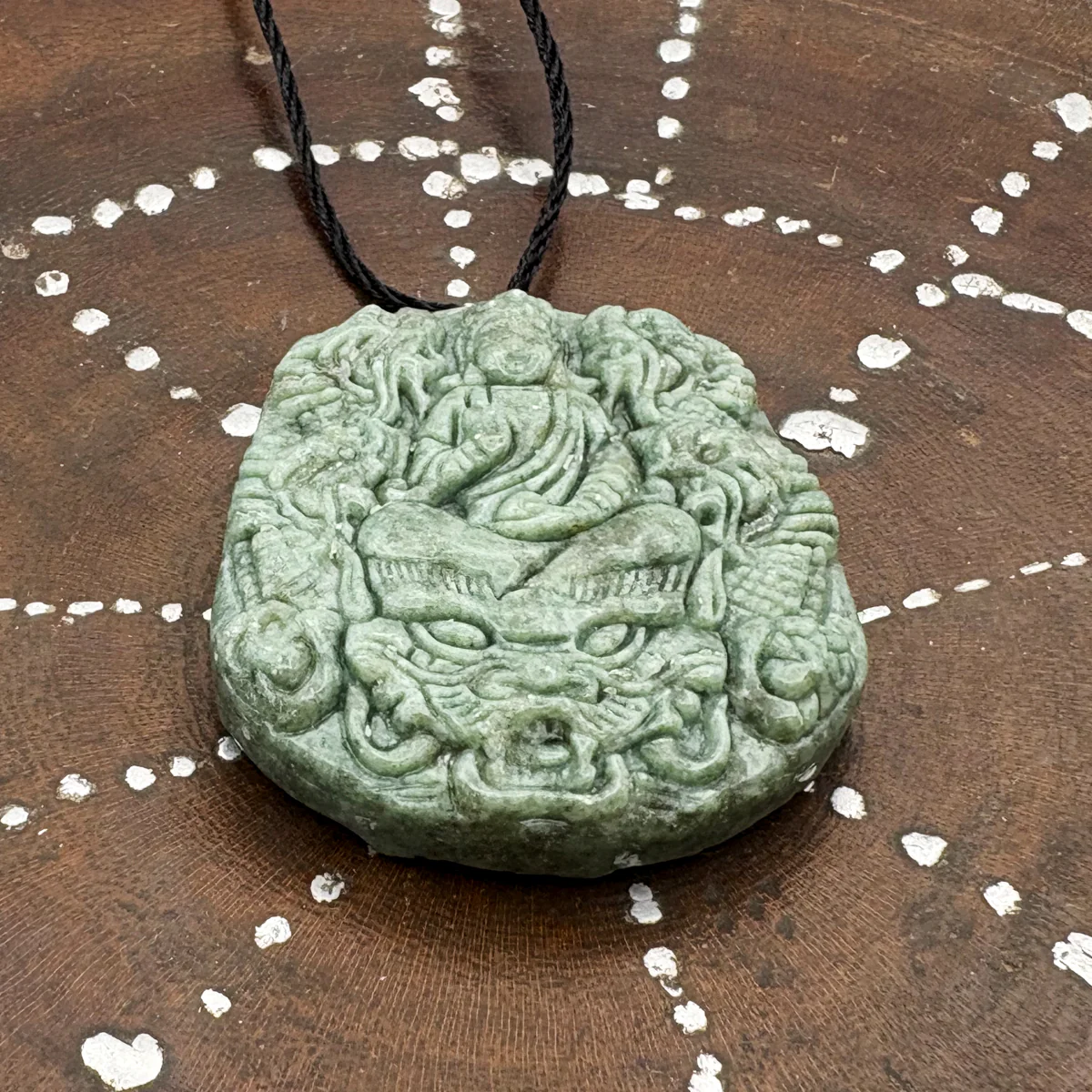Certified Green Natural Type A Jadeite Guanyin Kwan Yin God Nine Dragons Pendant - Image 5