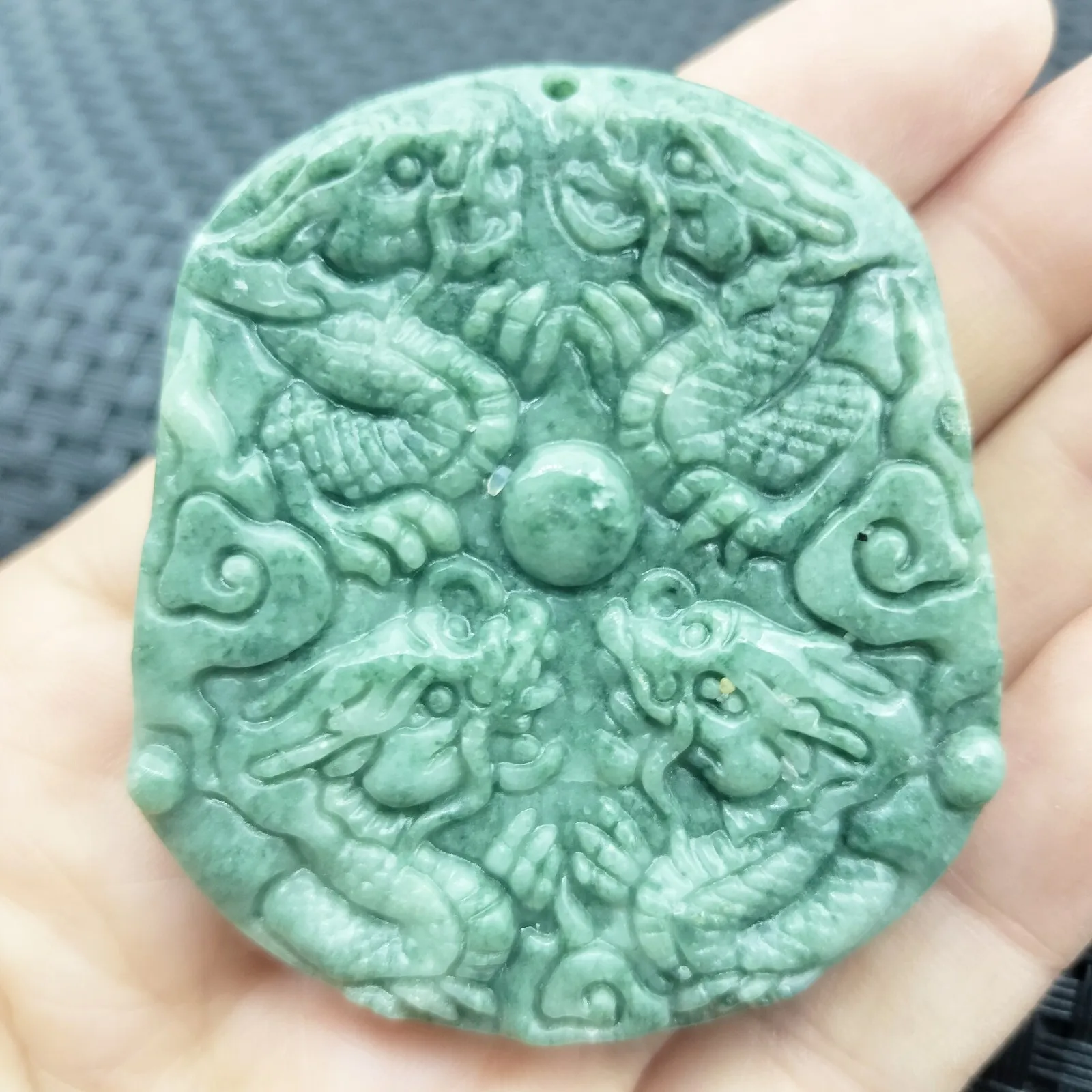 Certified Green Natural Type A Jadeite Guanyin Kwan Yin God Nine Dragons Pendant - Image 2