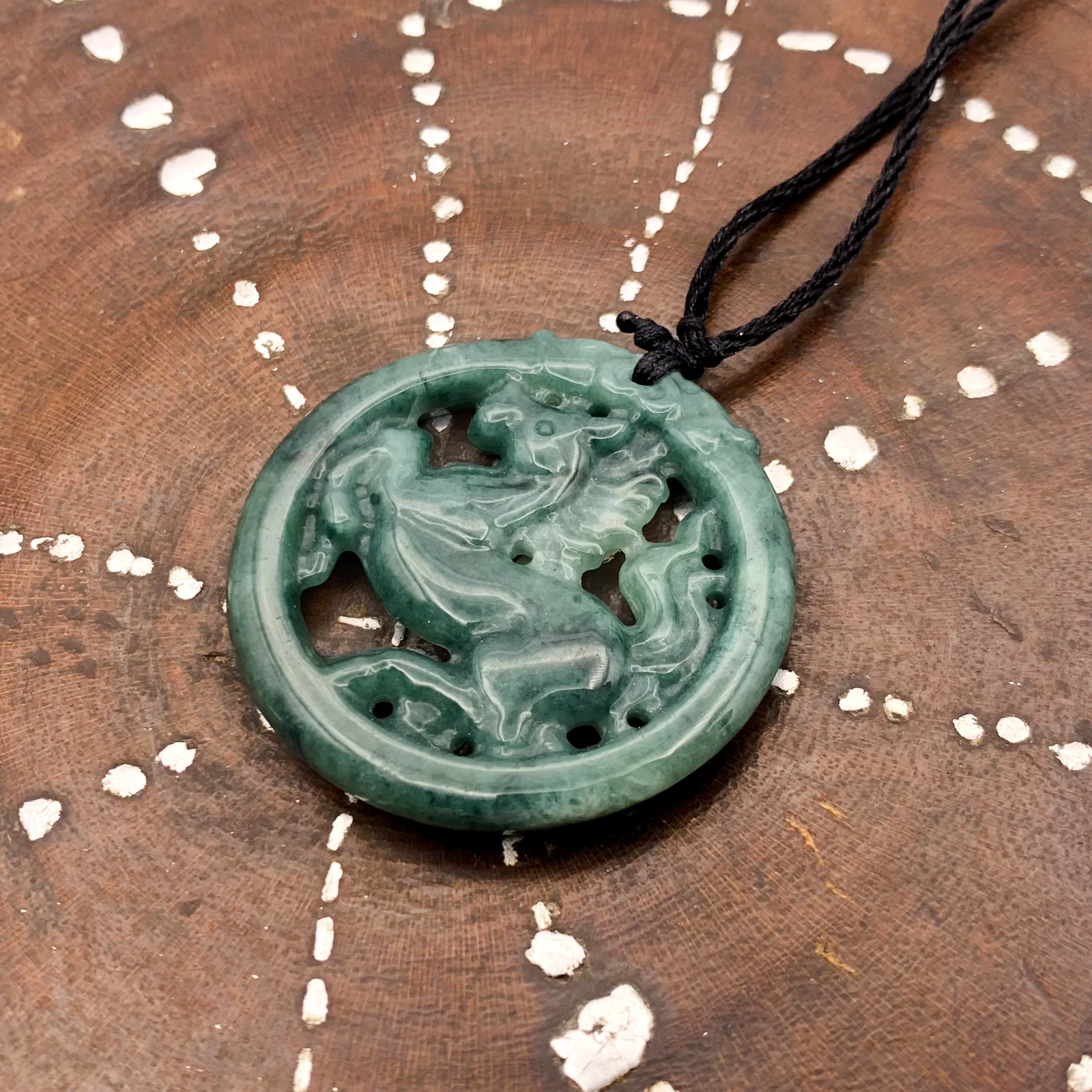 Certified Green Natural Type A Jadeite Jade Carved Hollow Out Horse Pendant - Image 4