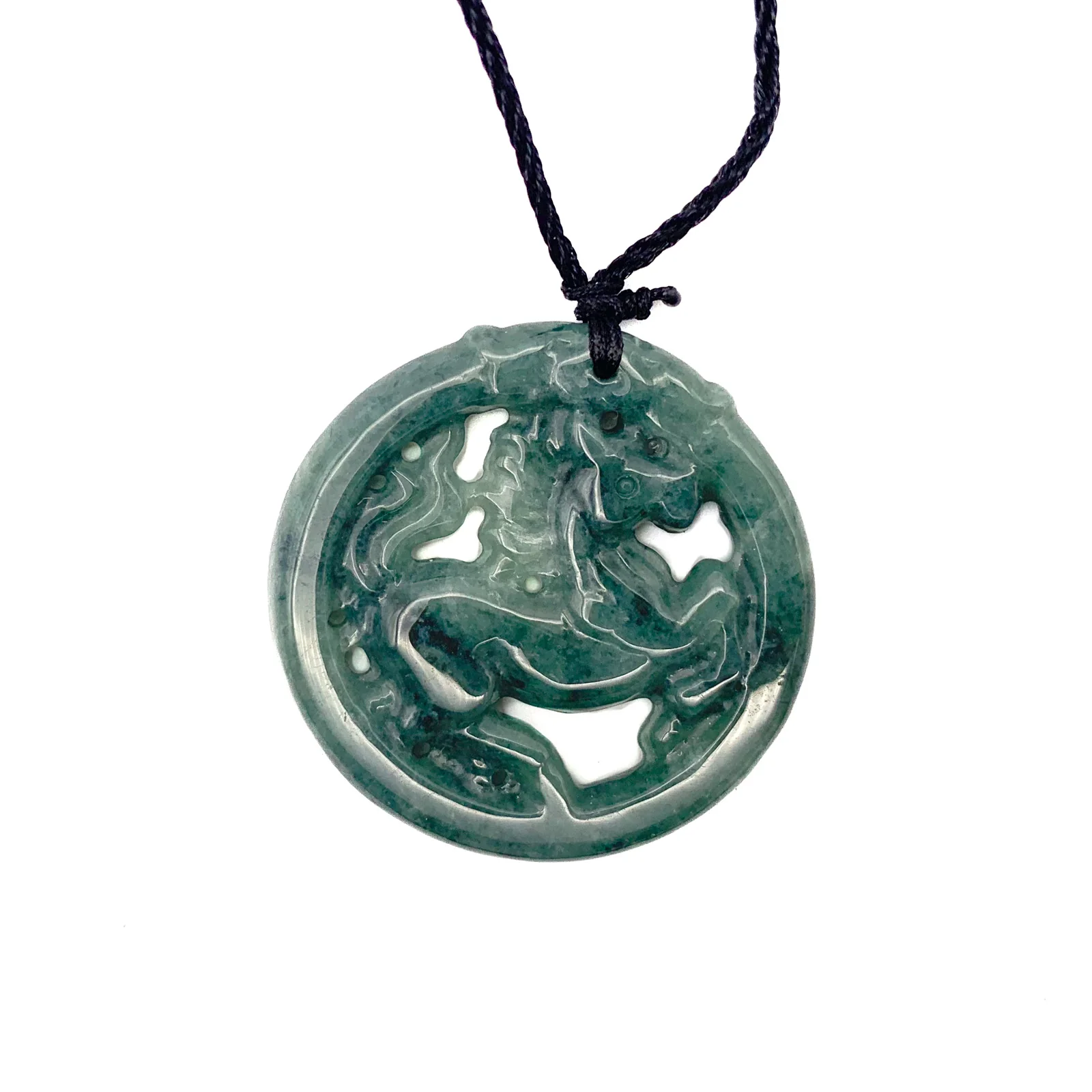 Certified Green Natural Type A Jadeite Jade Carved Hollow Out Horse Pendant - Image 5