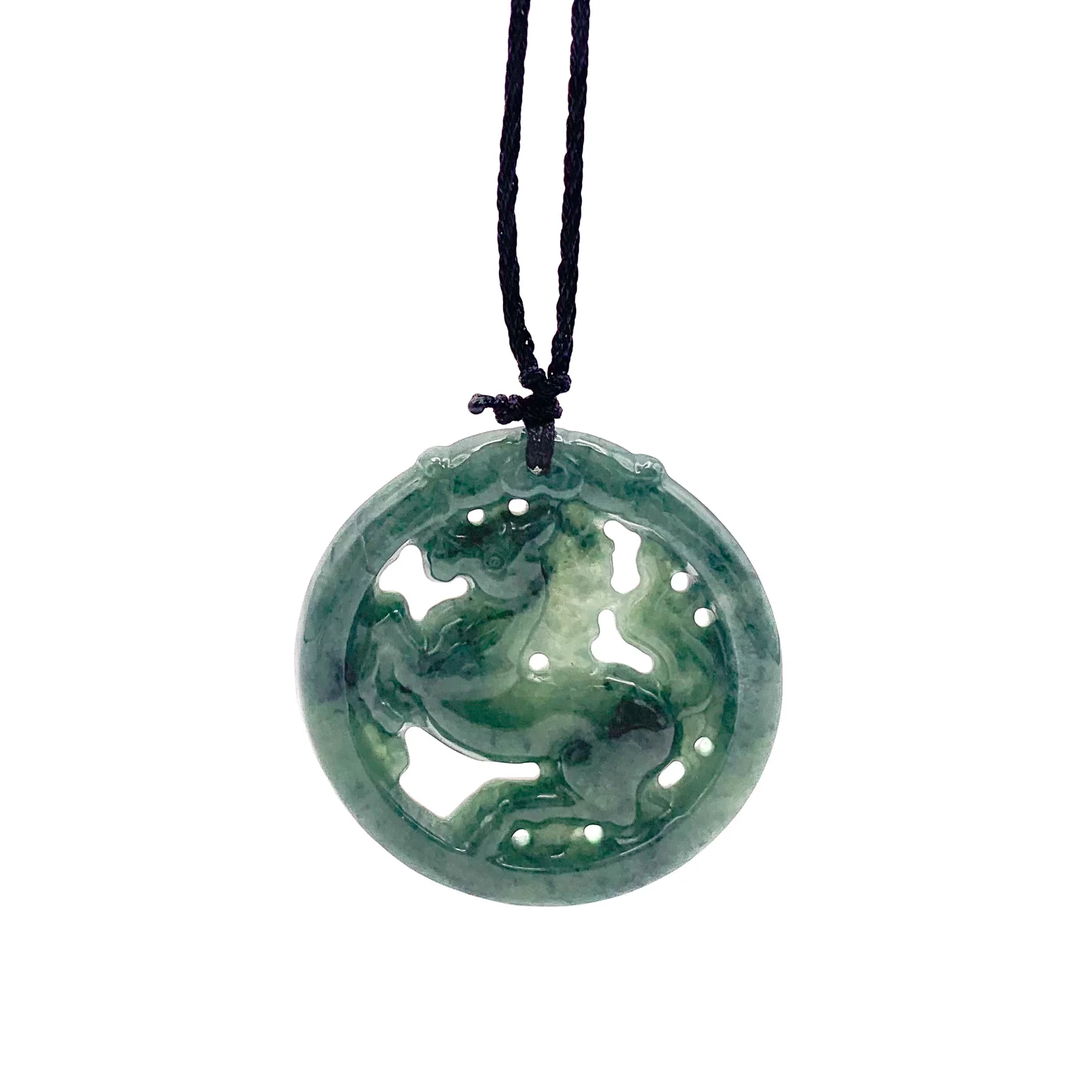 Certified Green Natural Type A Jadeite Jade Carved Hollow Out Horse Pendant - Image 7