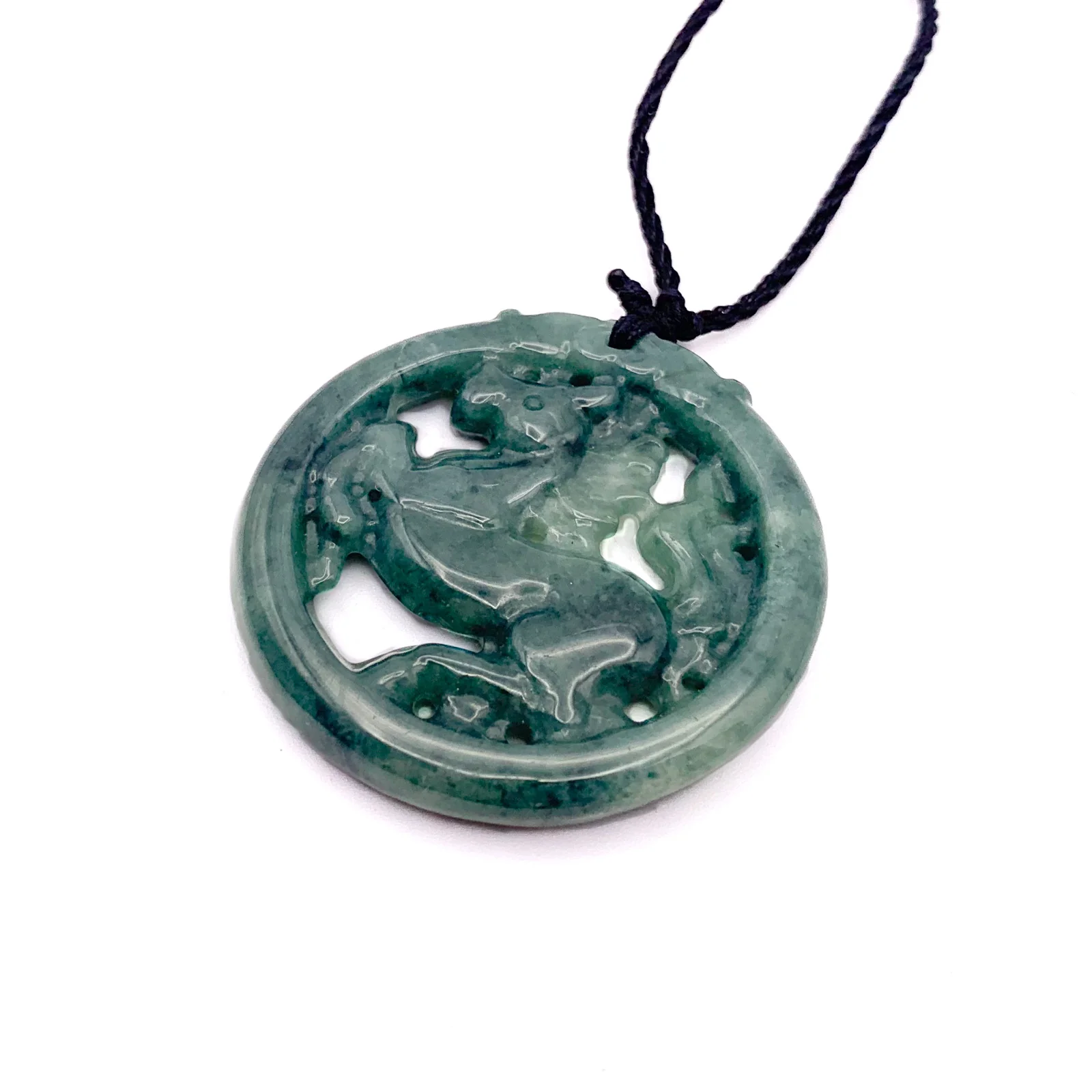 Certified Green Natural Type A Jadeite Jade Carved Hollow Out Horse Pendant - Image 8