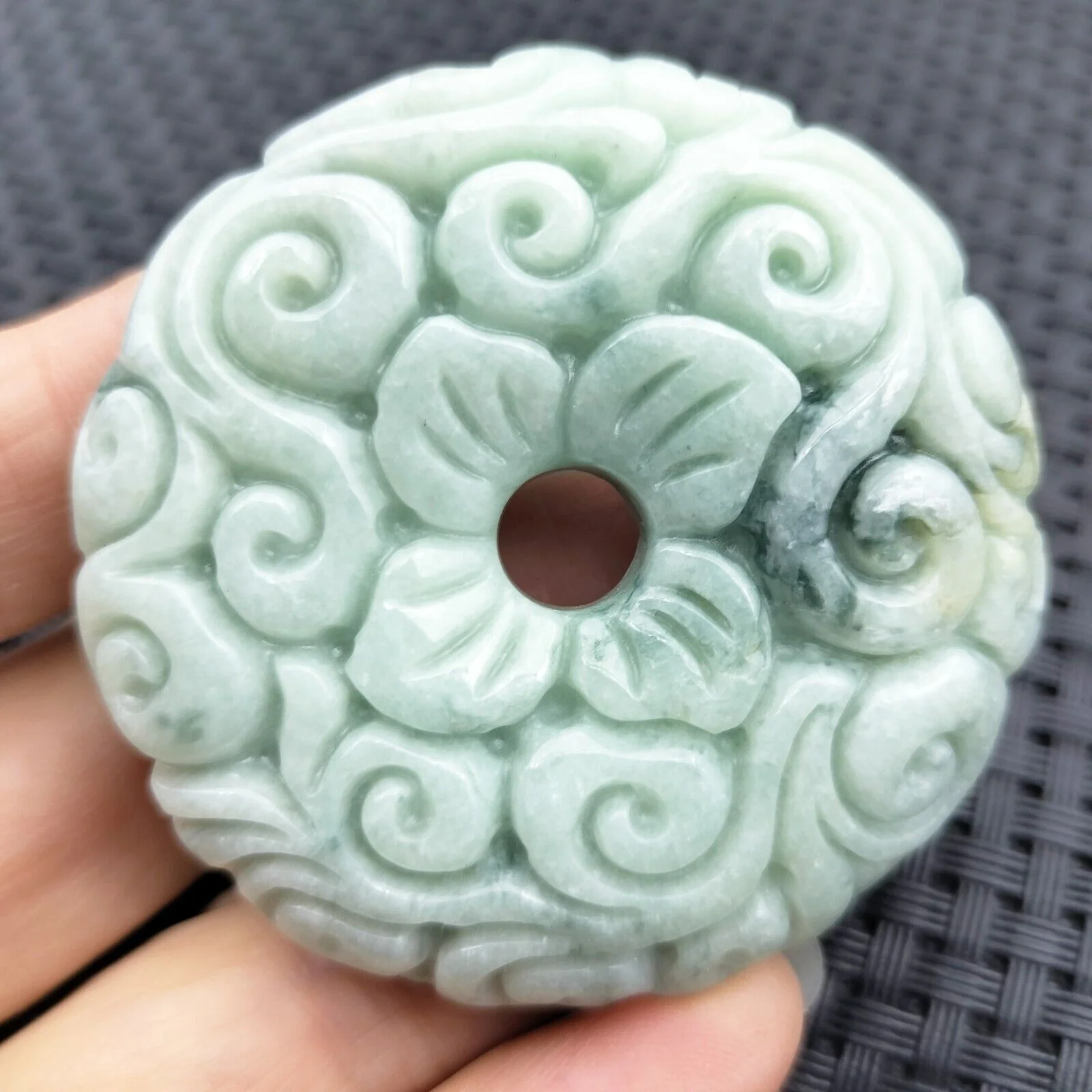 Certified Green Natural Type A Jadeite Pendant Orchid Flower Circle Donut - Image 2