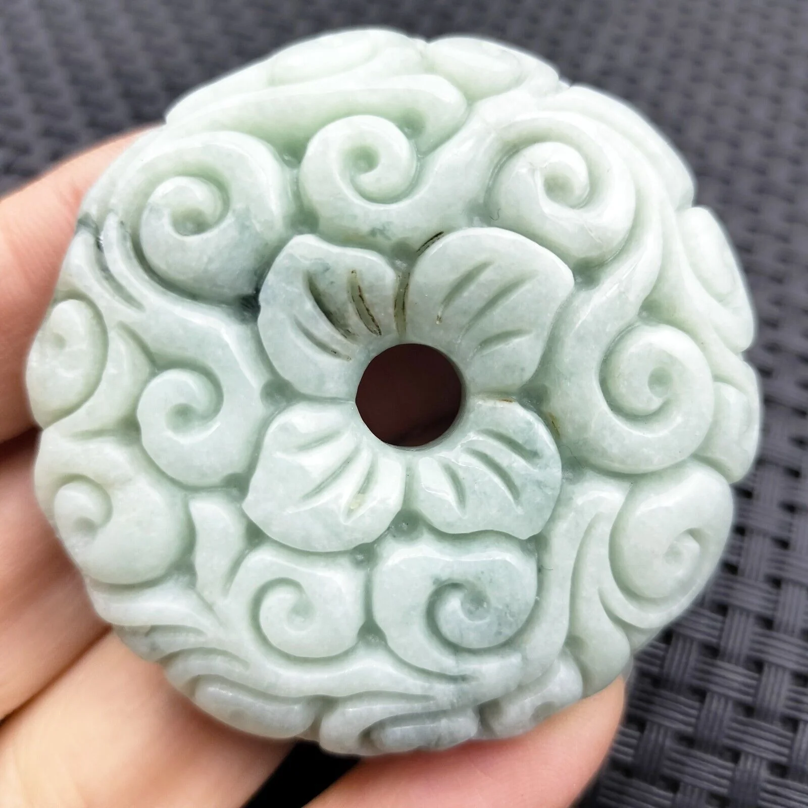 Certified Green Natural Type A Jadeite Pendant Orchid Flower Circle Donut - Image 3