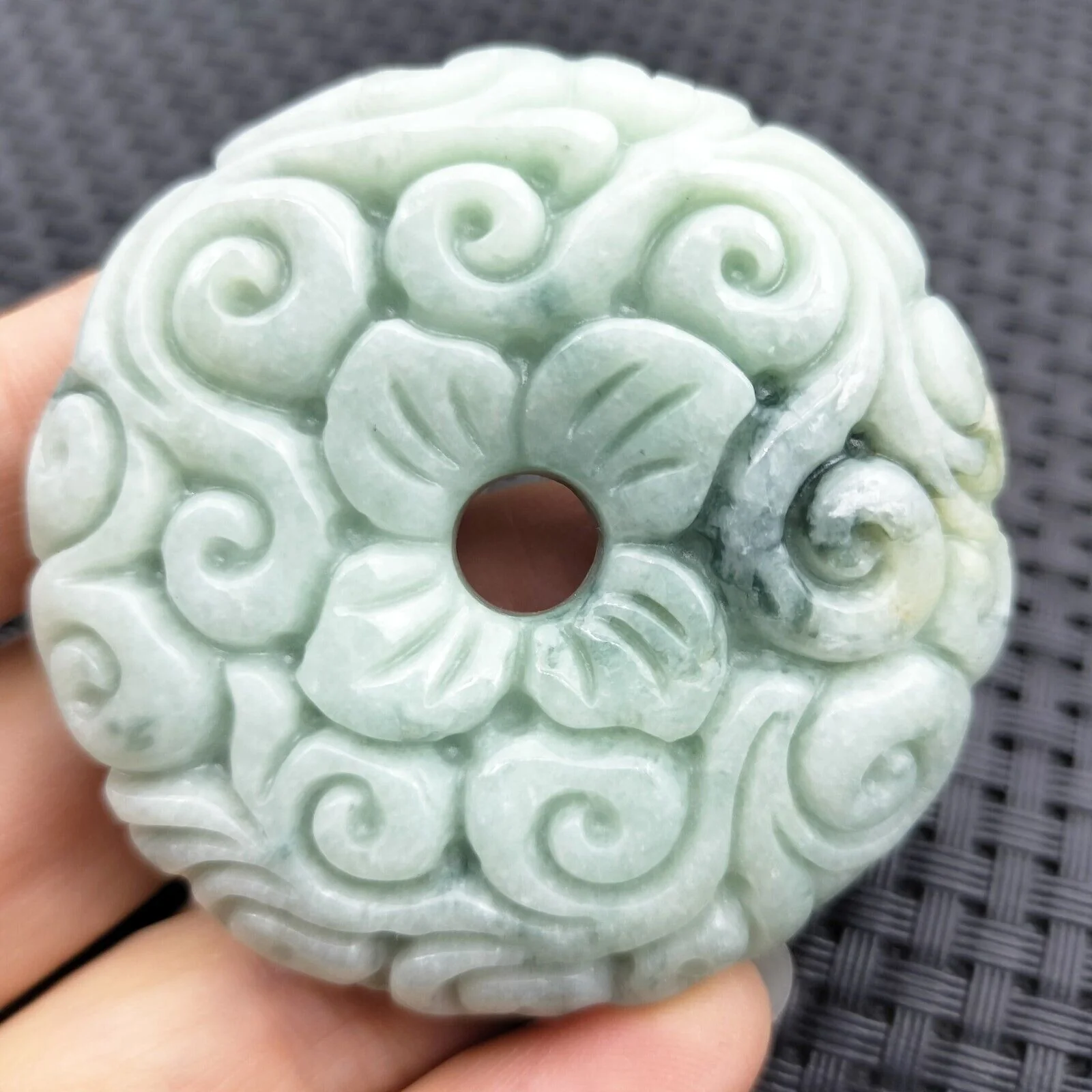 Certified Green Natural Type A Jadeite Pendant Orchid Flower Circle Donut - Image 4