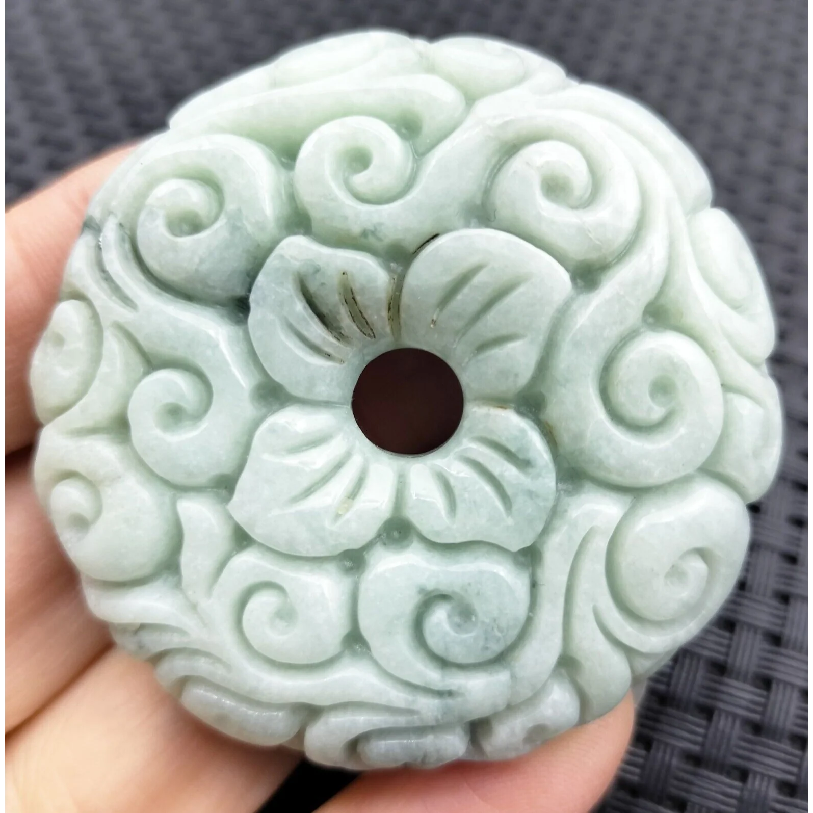Certified Green Natural Type A Jadeite Pendant Orchid Flower Circle Donut - Image 5