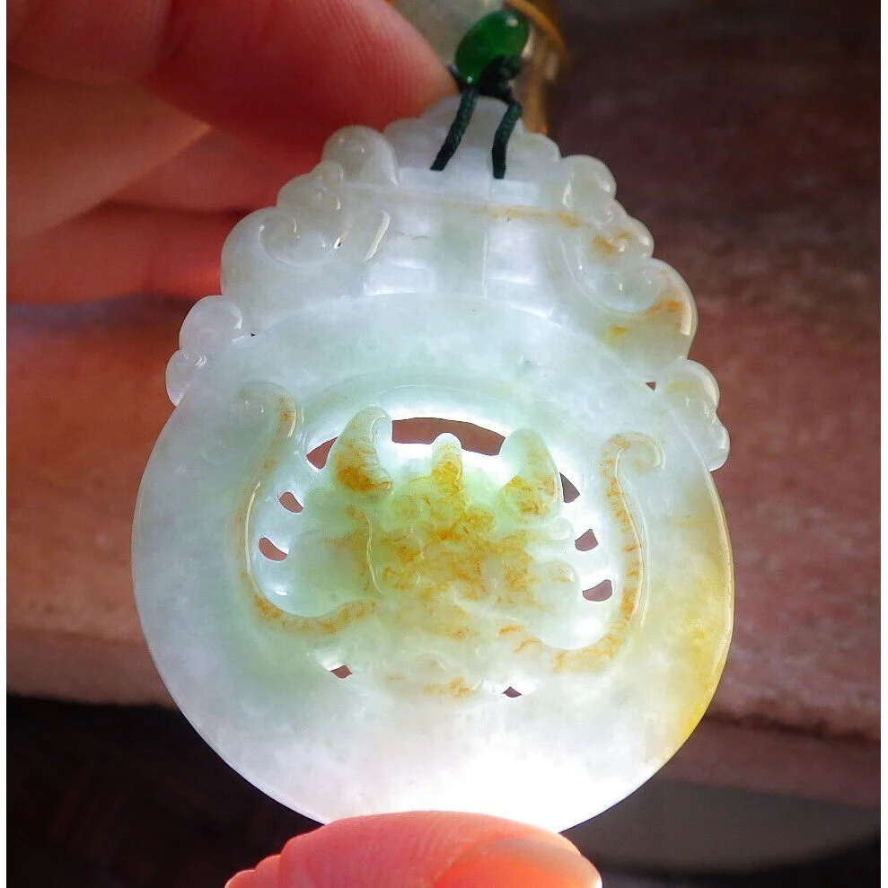 Certified Green Red Burma Natural A Jade Jadeite Pendant Dragon Longevity Necklace - Image 3