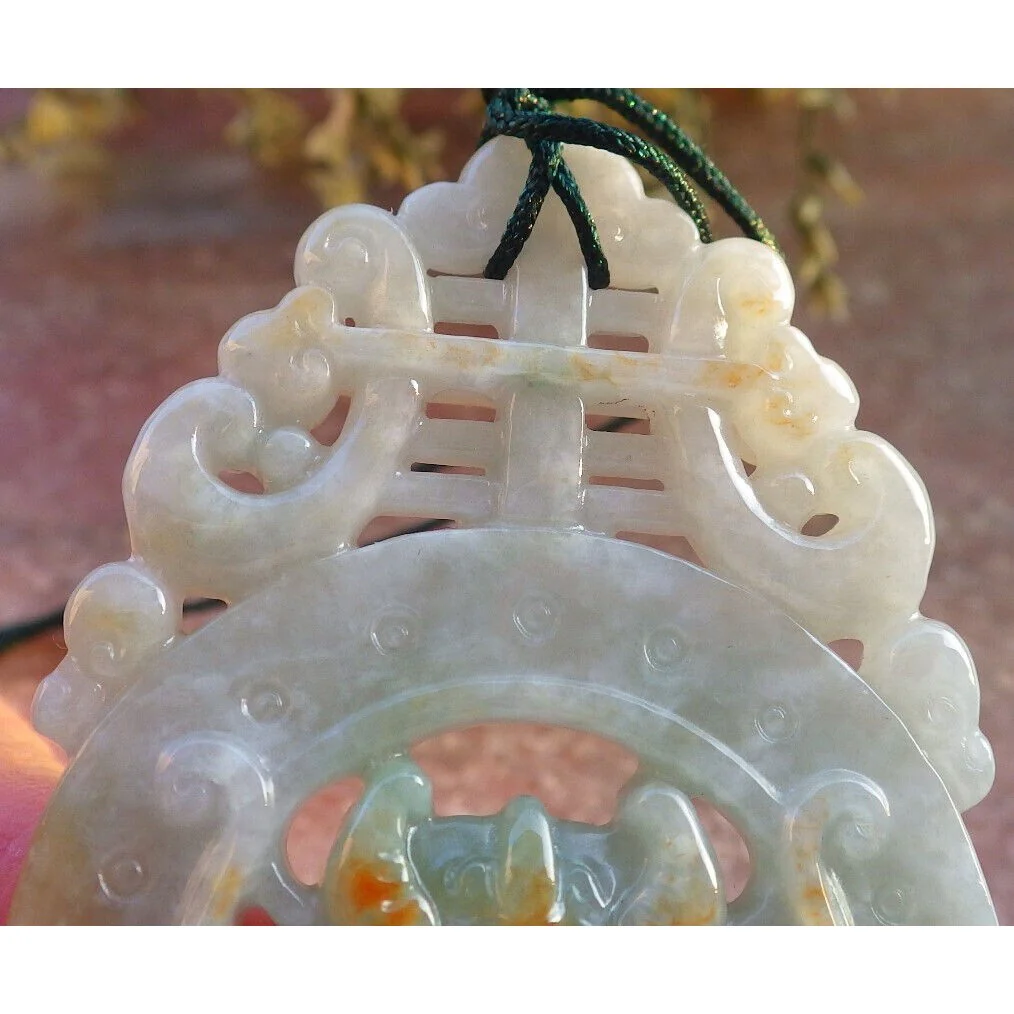 Certified Green Red Burma Natural A Jade Jadeite Pendant Dragon Longevity Necklace - Image 5
