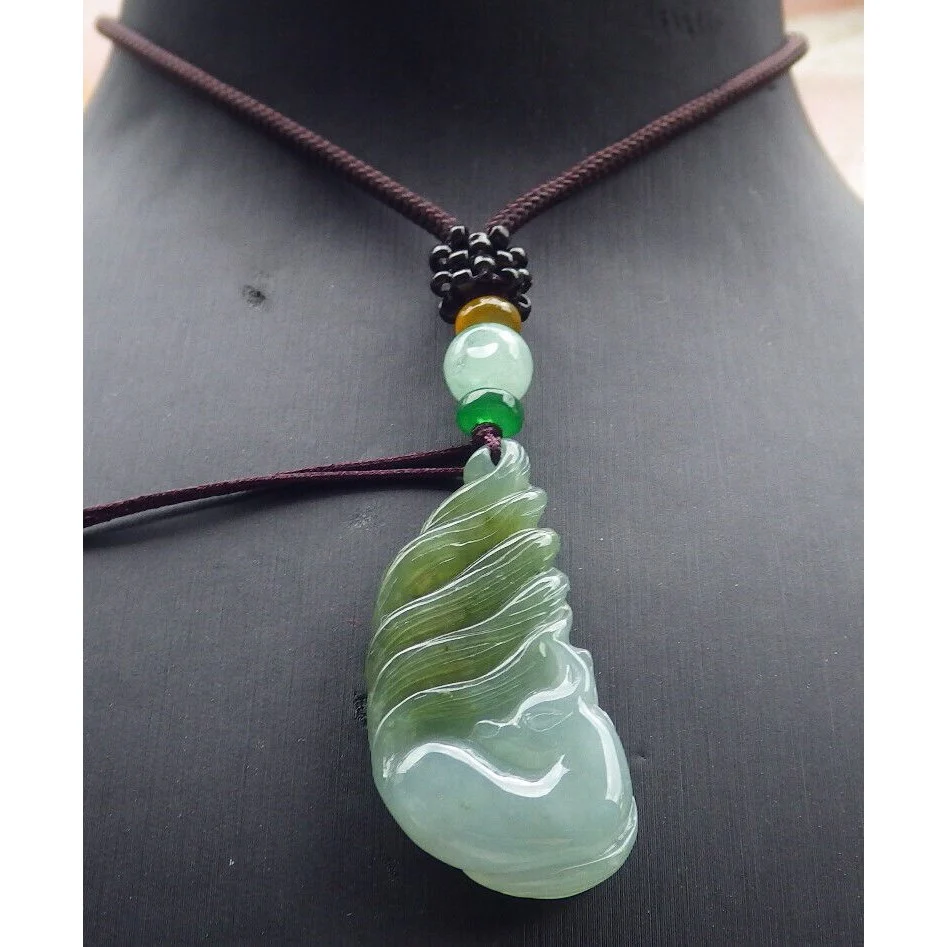 Certified Green Yellow Natural A Jade Nine Tail Fox Kitsune Pendant Necklace - Image 2