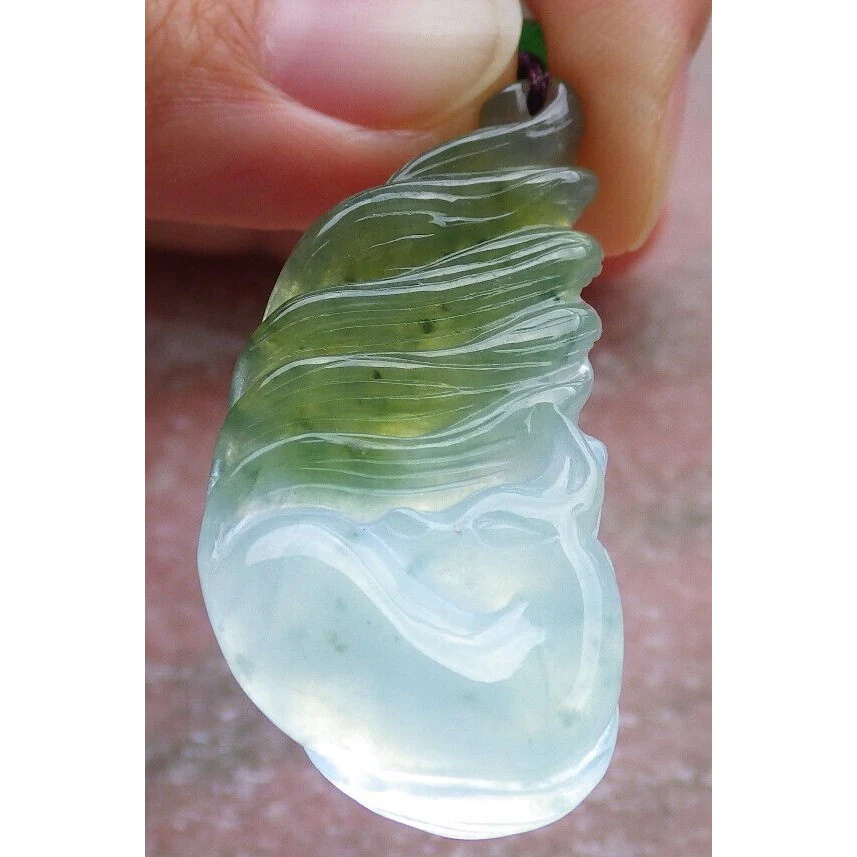 Certified Green Yellow Natural A Jade Nine Tail Fox Kitsune Pendant Necklace - Image 3
