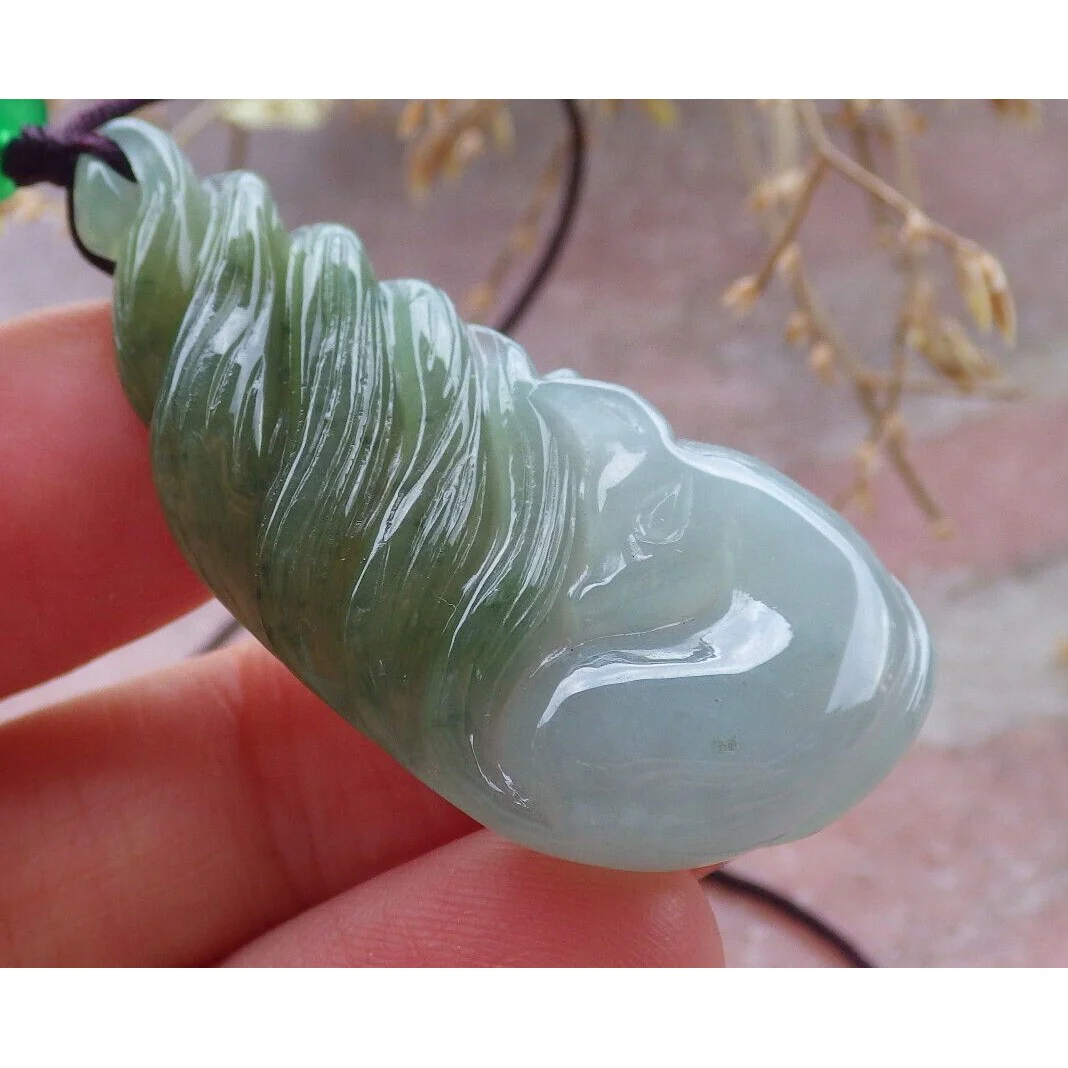 Certified Green Yellow Natural A Jade Nine Tail Fox Kitsune Pendant Necklace - Image 4