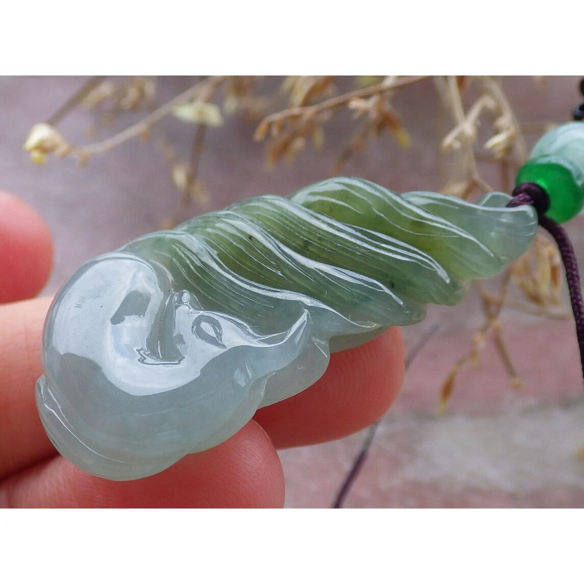 Certified Green Yellow Natural A Jade Nine Tail Fox Kitsune Pendant Necklace - Image 7
