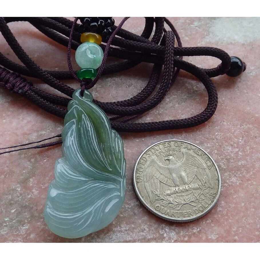 Certified Green Yellow Natural A Jade Nine Tail Fox Kitsune Pendant Necklace - Image 9