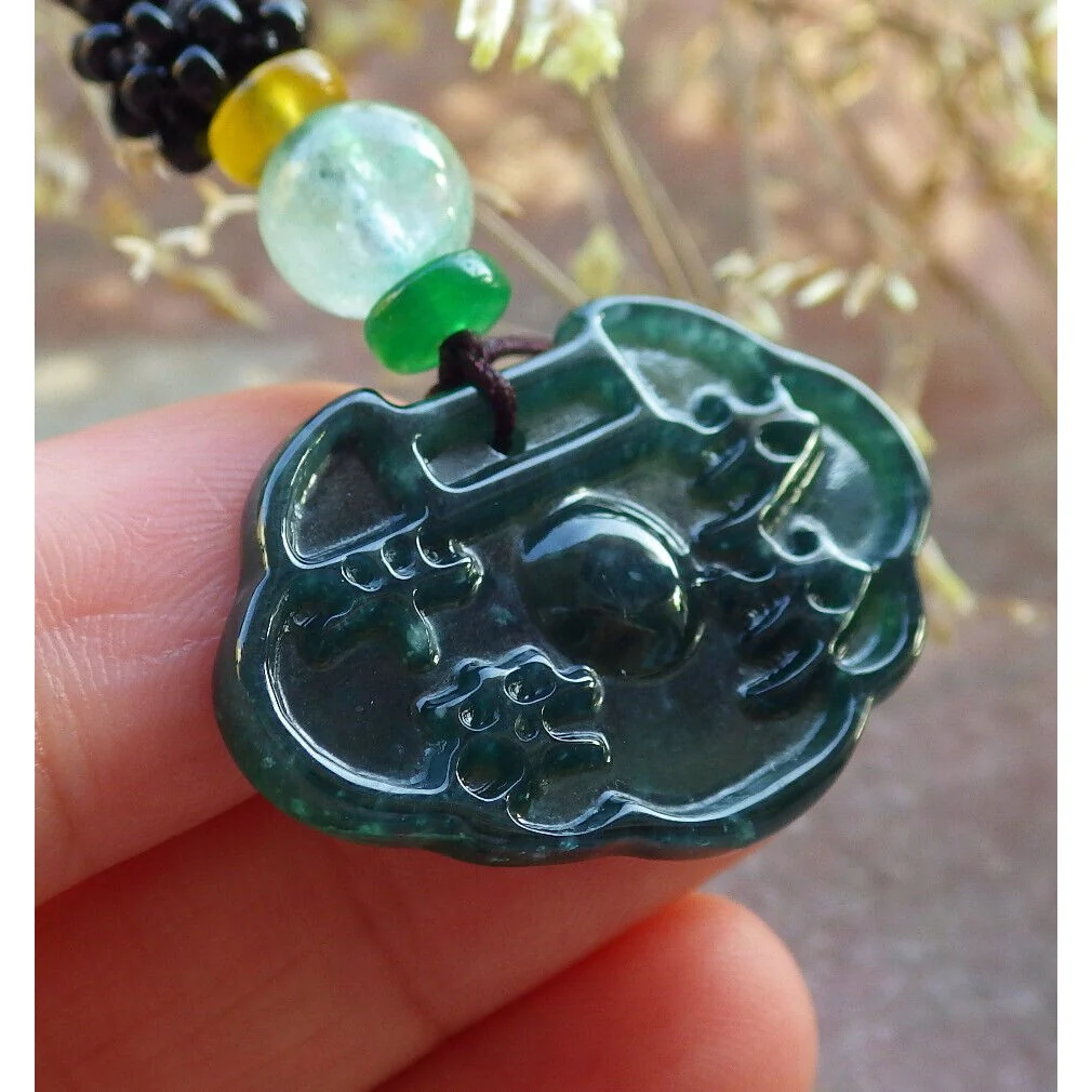 Certified Icy Blue Water Burma 100% A Jade Jadeite Pendant Lock Ruyi Necklace - Image 3