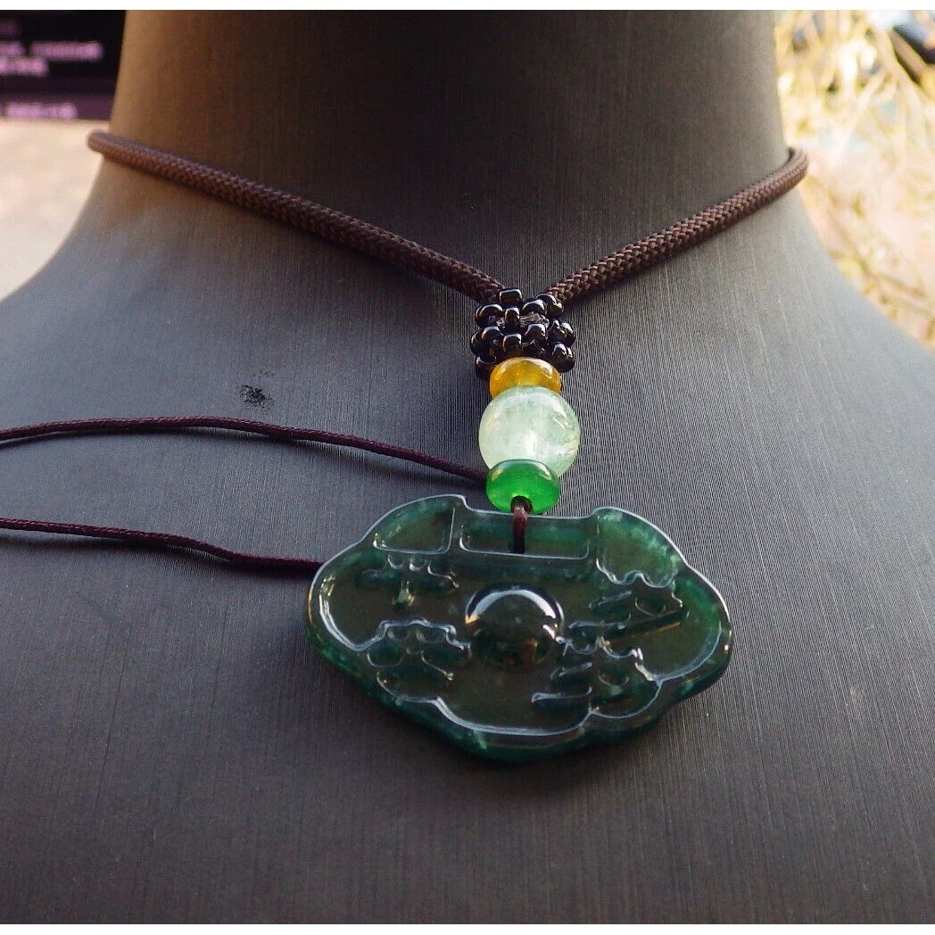 Certified Icy Blue Water Burma 100% A Jade Jadeite Pendant Lock Ruyi Necklace - Image 4