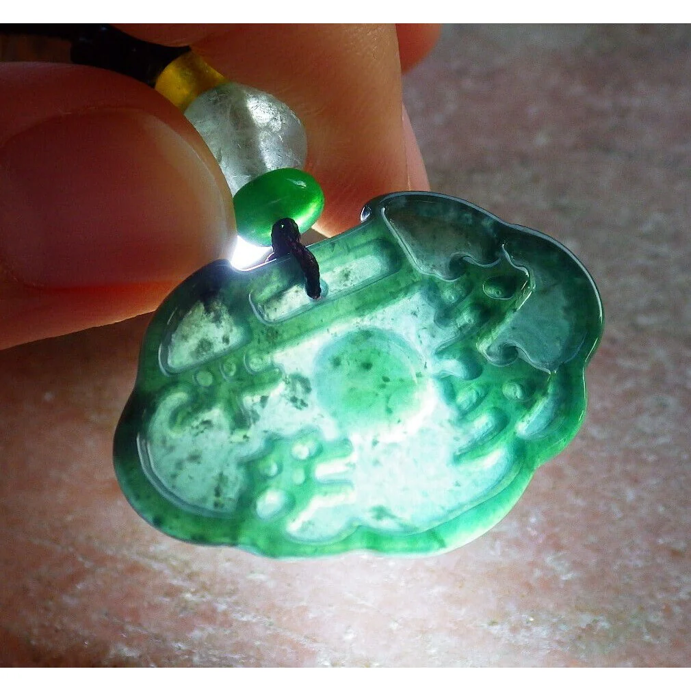 Certified Icy Blue Water Burma 100% A Jade Jadeite Pendant Lock Ruyi Necklace - Image 5
