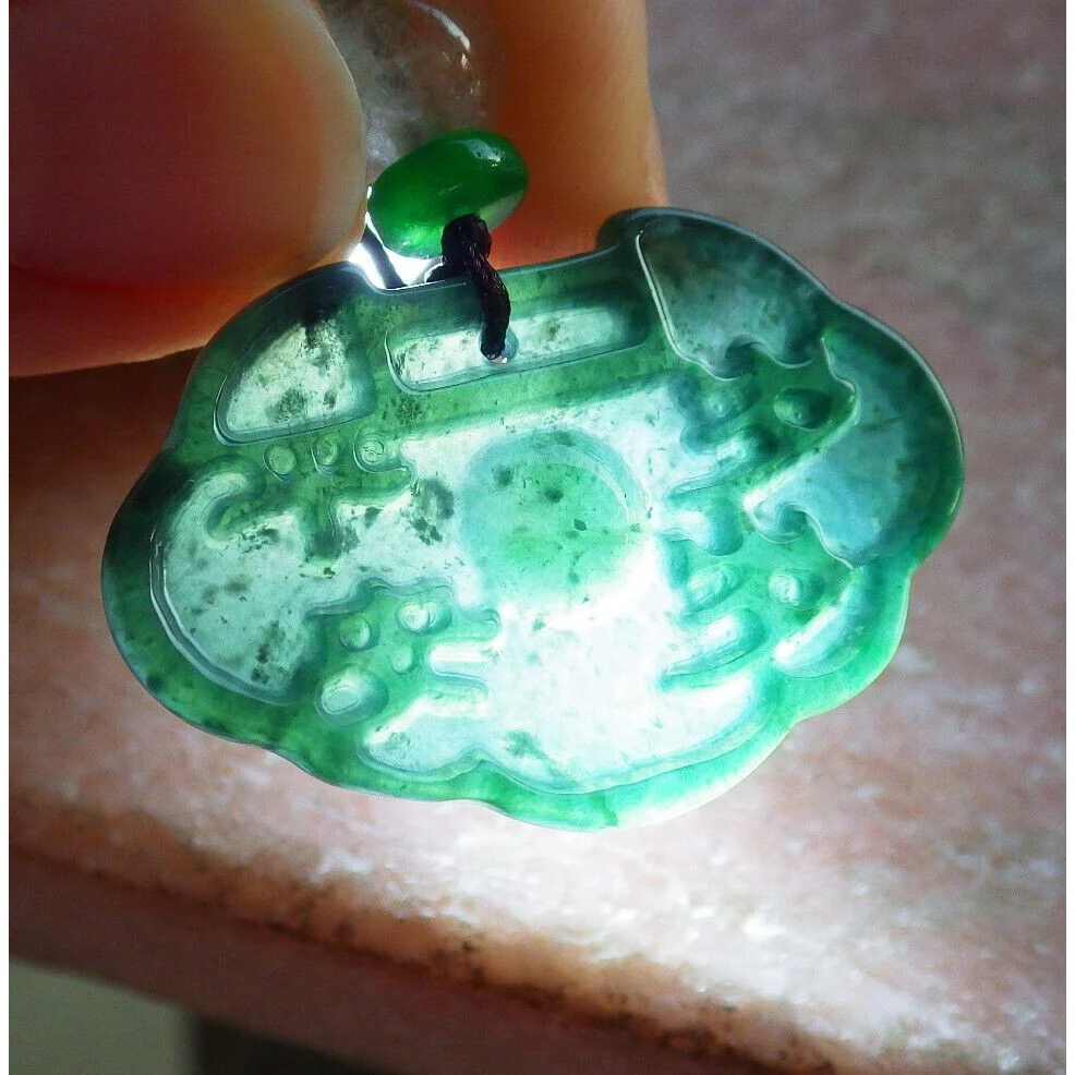 Certified Icy Blue Water Burma 100% A Jade Jadeite Pendant Lock Ruyi Necklace - Image 6