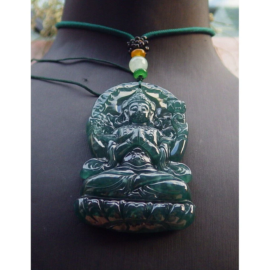 Certified Icy Blue Water Natural A Jade Jadeite Pendant Guanyin Kwan Yin Necklace - Image 4