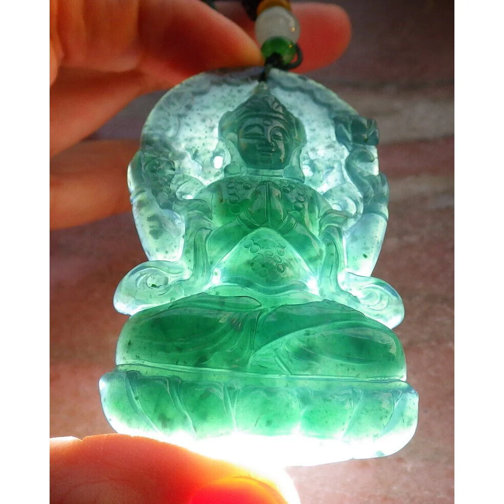 Certified Icy Blue Water Natural A Jade Jadeite Pendant Guanyin Kwan Yin Necklace - Image 5