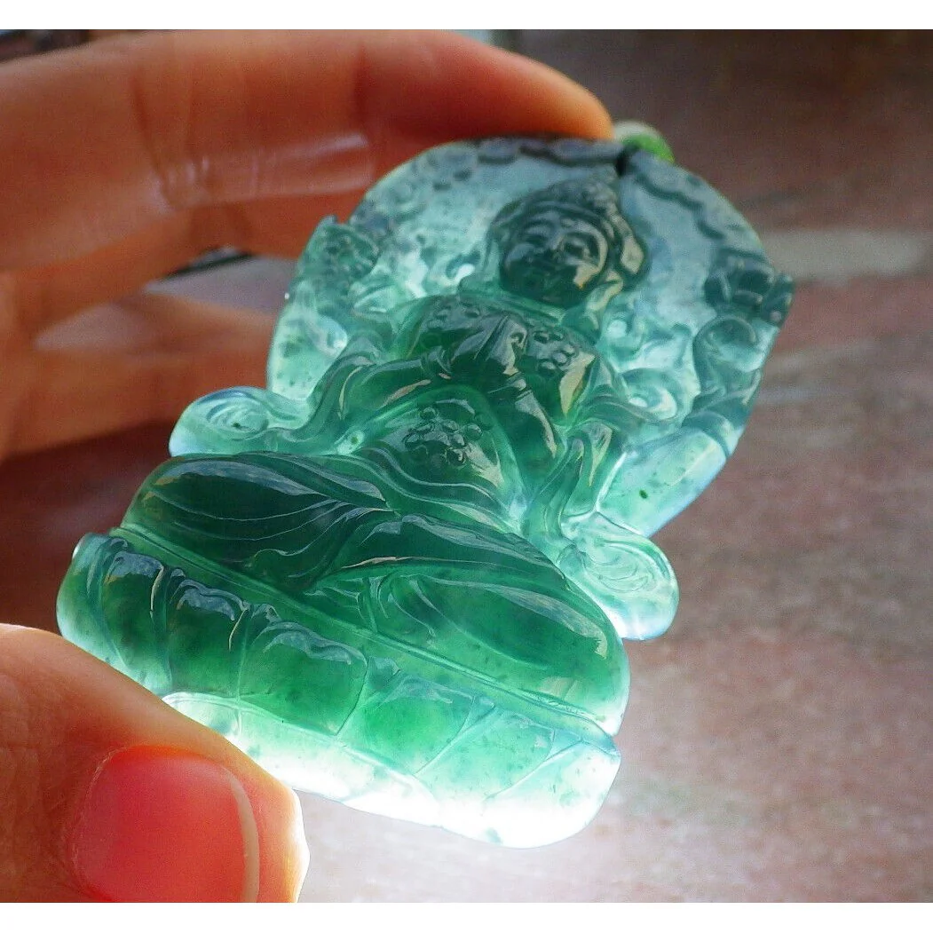 Certified Icy Blue Water Natural A Jade Jadeite Pendant Guanyin Kwan Yin Necklace - Image 6