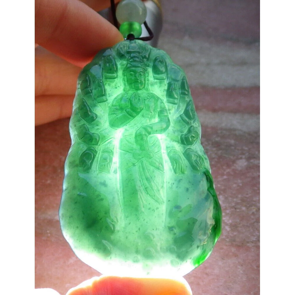 Certified Icy Dark Green Natural A Jade Pendant Guanyin Kwan Yin Necklace - Image 3