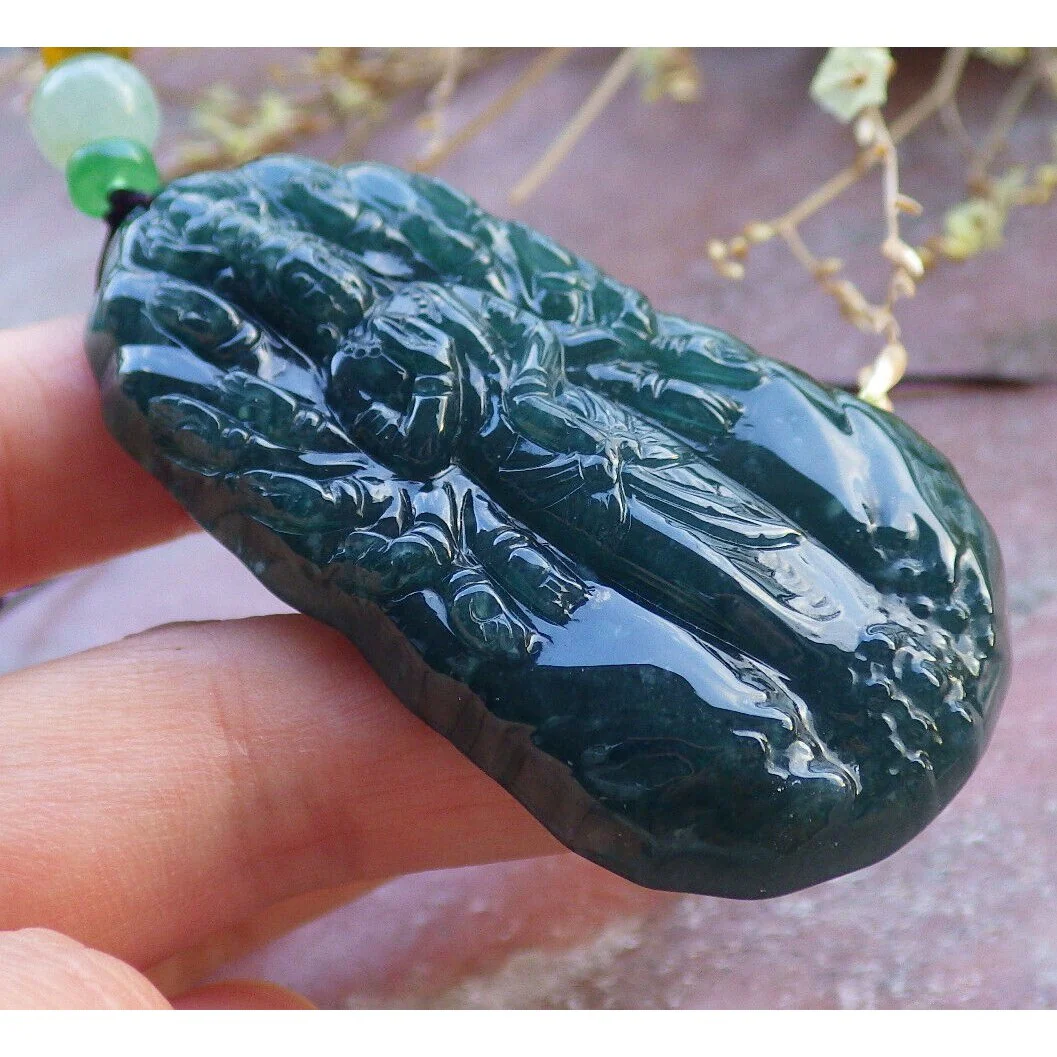 Certified Icy Dark Green Natural A Jade Pendant Guanyin Kwan Yin Necklace - Image 4