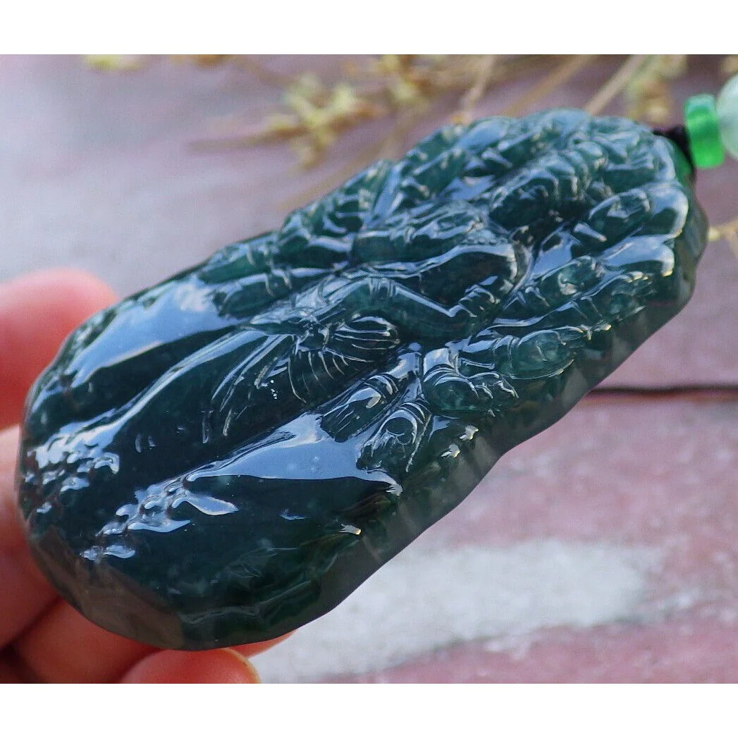 Certified Icy Dark Green Natural A Jade Pendant Guanyin Kwan Yin Necklace - Image 5