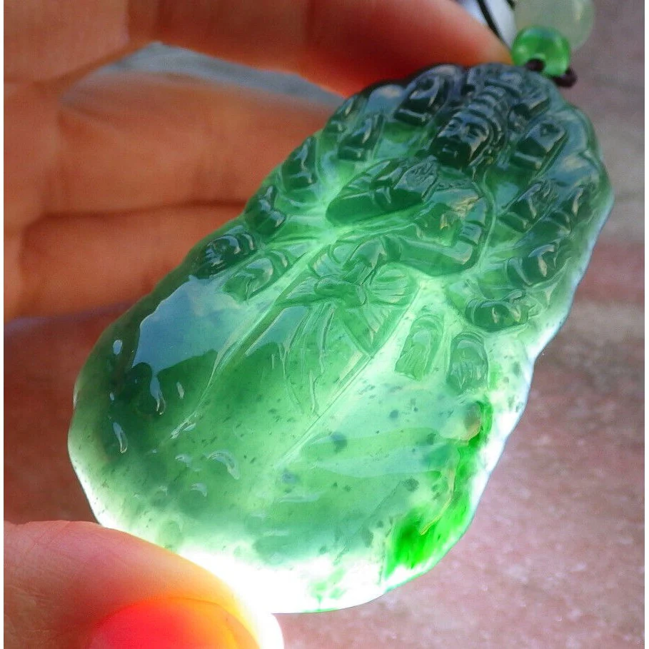 Certified Icy Dark Green Natural A Jade Pendant Guanyin Kwan Yin Necklace - Image 6