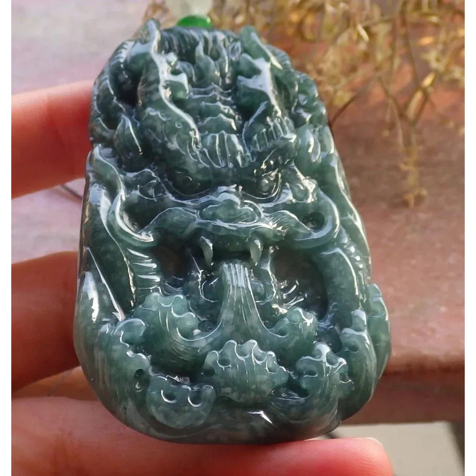 Certified Icy Green 100% Burma Natural A Jade Jadeite Pendant Dragon - Image 2
