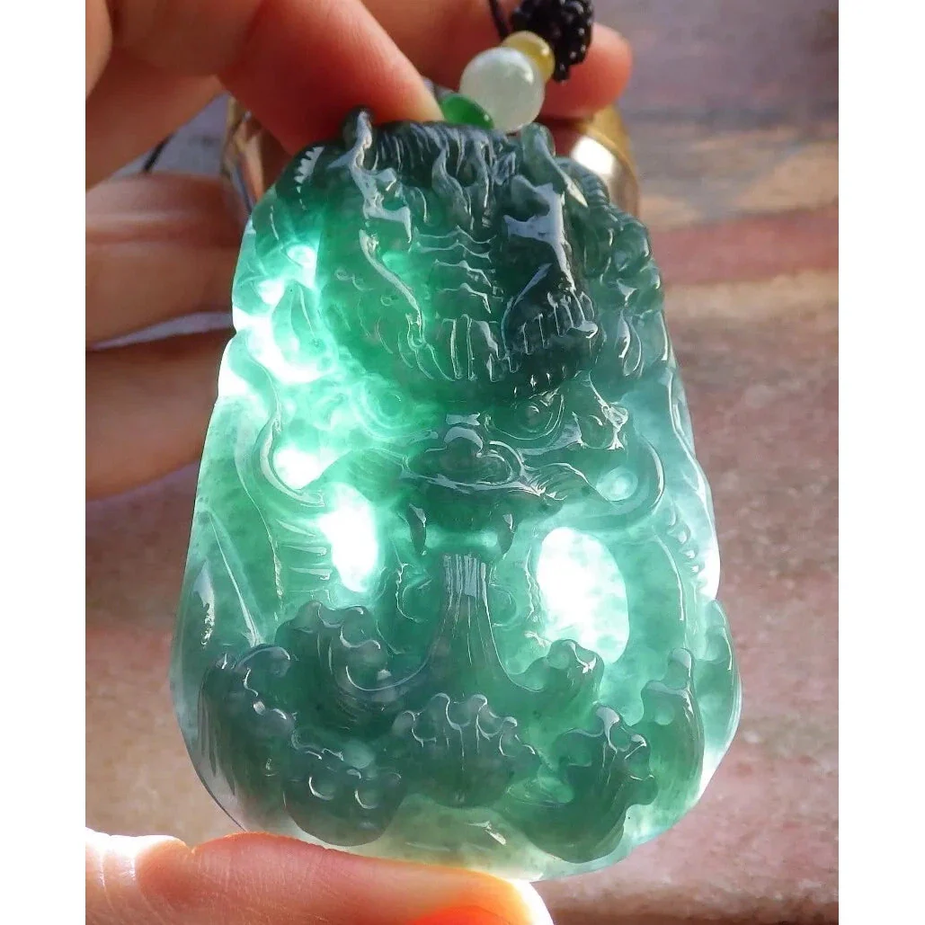 Certified Icy Green 100% Burma Natural A Jade Jadeite Pendant Dragon - Image 3