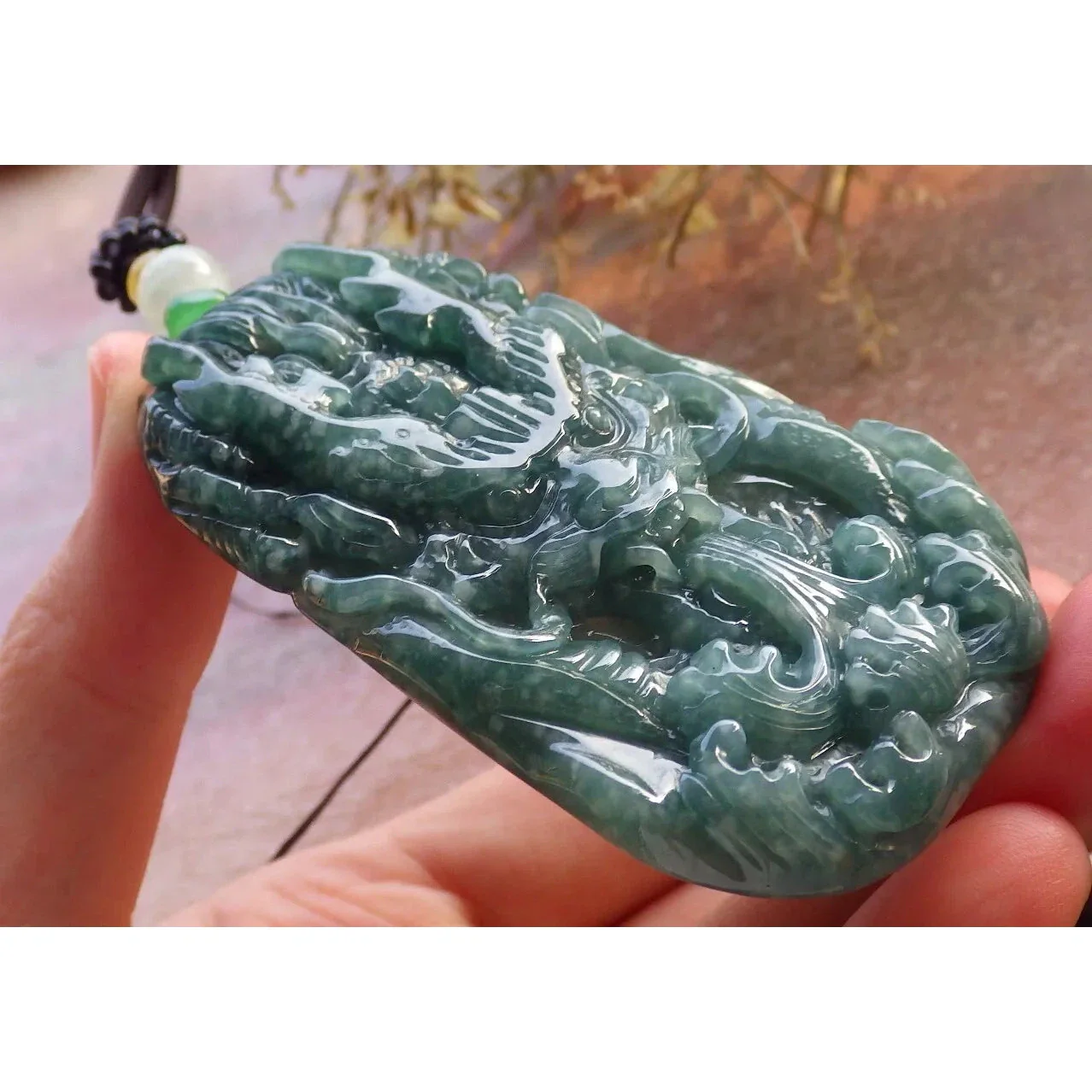 Certified Icy Green 100% Burma Natural A Jade Jadeite Pendant Dragon - Image 4