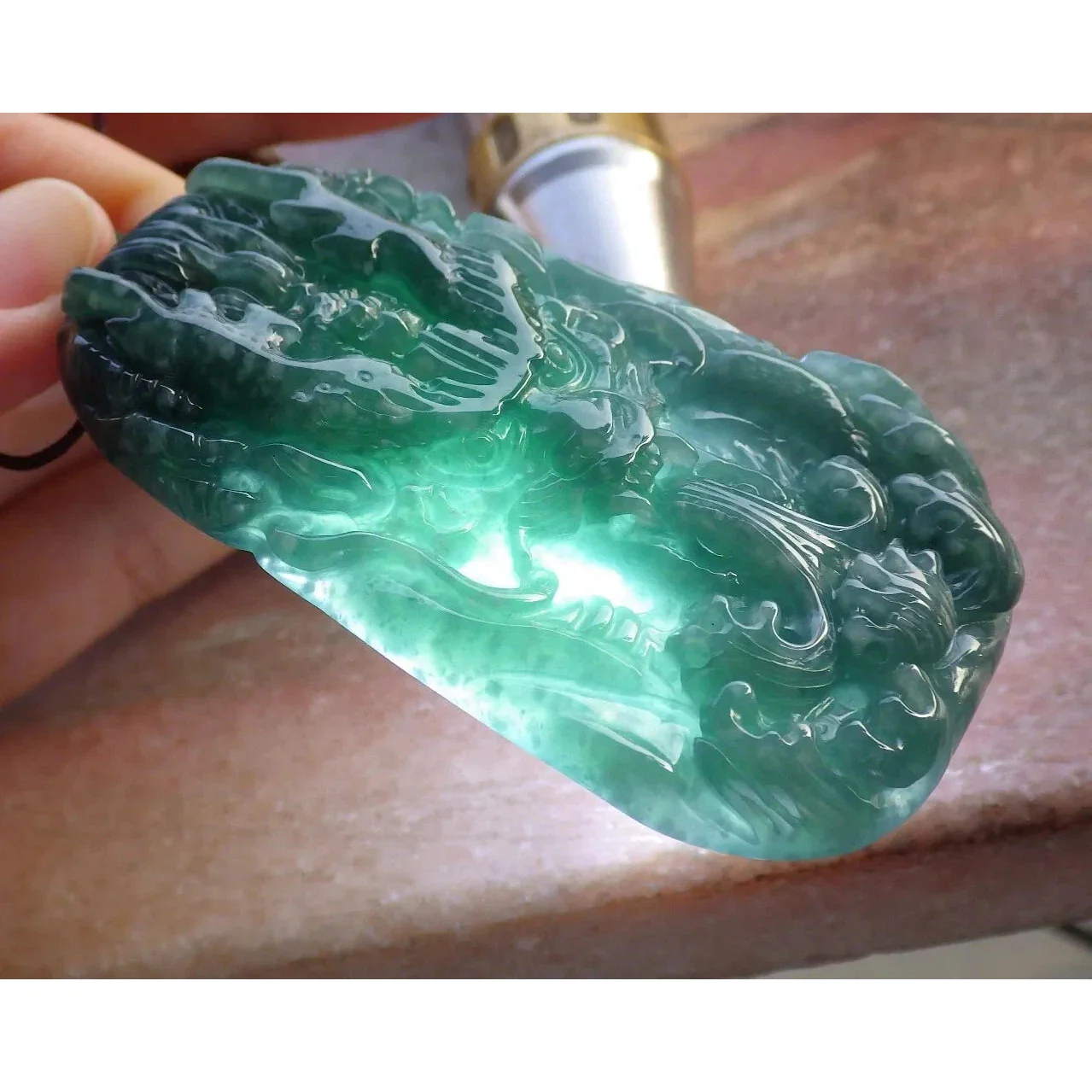 Certified Icy Green 100% Burma Natural A Jade Jadeite Pendant Dragon - Image 5
