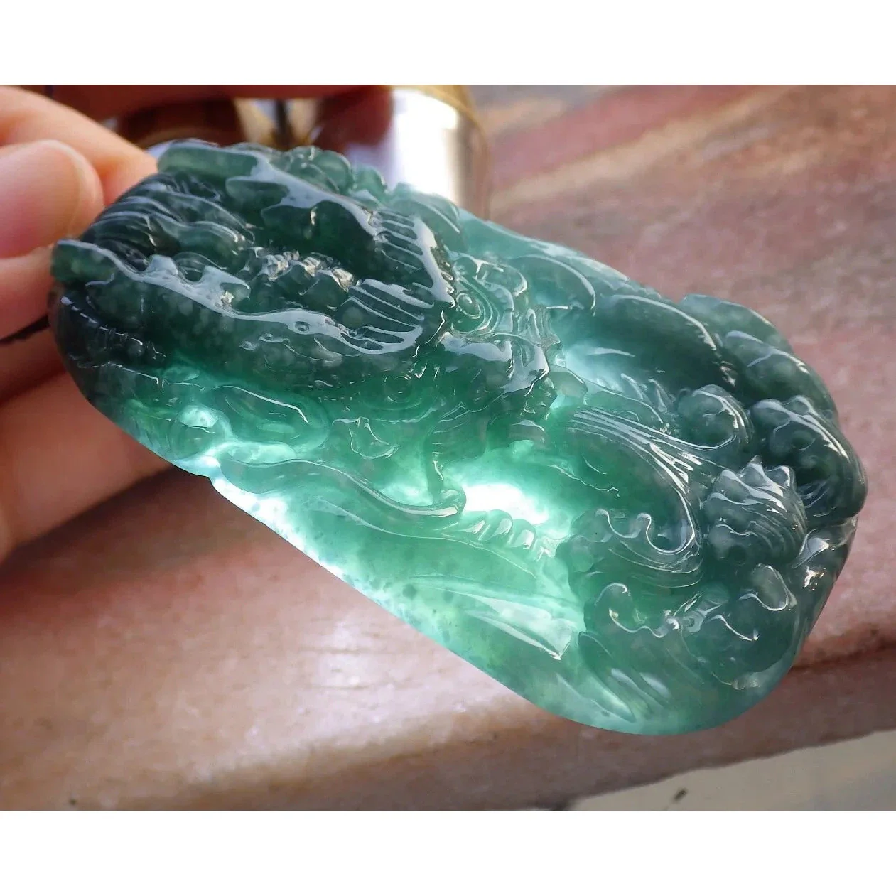 Certified Icy Green 100% Burma Natural A Jade Jadeite Pendant Dragon - Image 6
