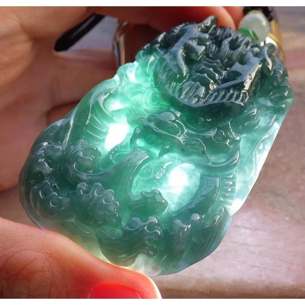 Certified Icy Green 100% Burma Natural A Jade Jadeite Pendant Dragon - Image 7
