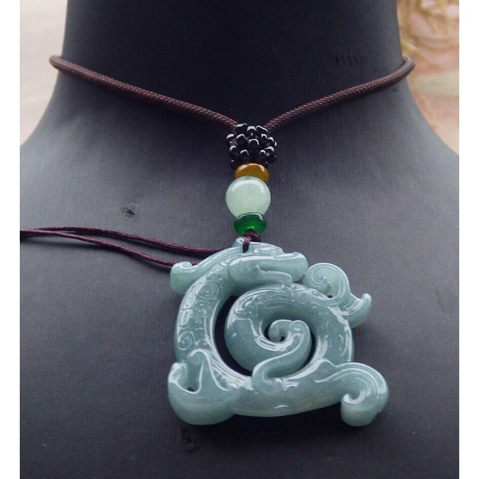 Certified Icy Green 100% Burma Natural A Jade Jadeite Pendant Dragon Necklace - Image 2