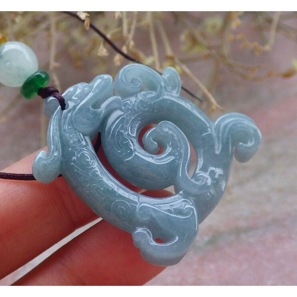Certified Icy Green 100% Burma Natural A Jade Jadeite Pendant Dragon Necklace - Image 3