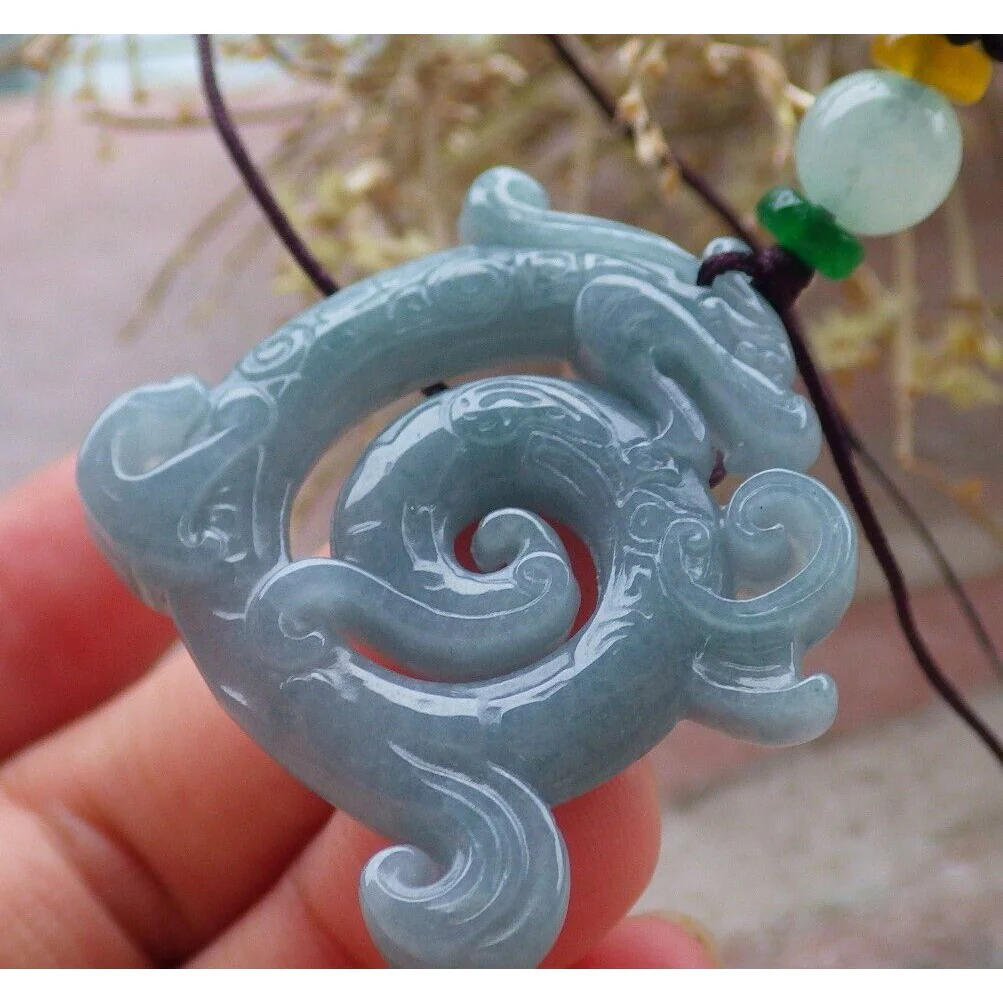 Certified Icy Green 100% Burma Natural A Jade Jadeite Pendant Dragon Necklace - Image 4