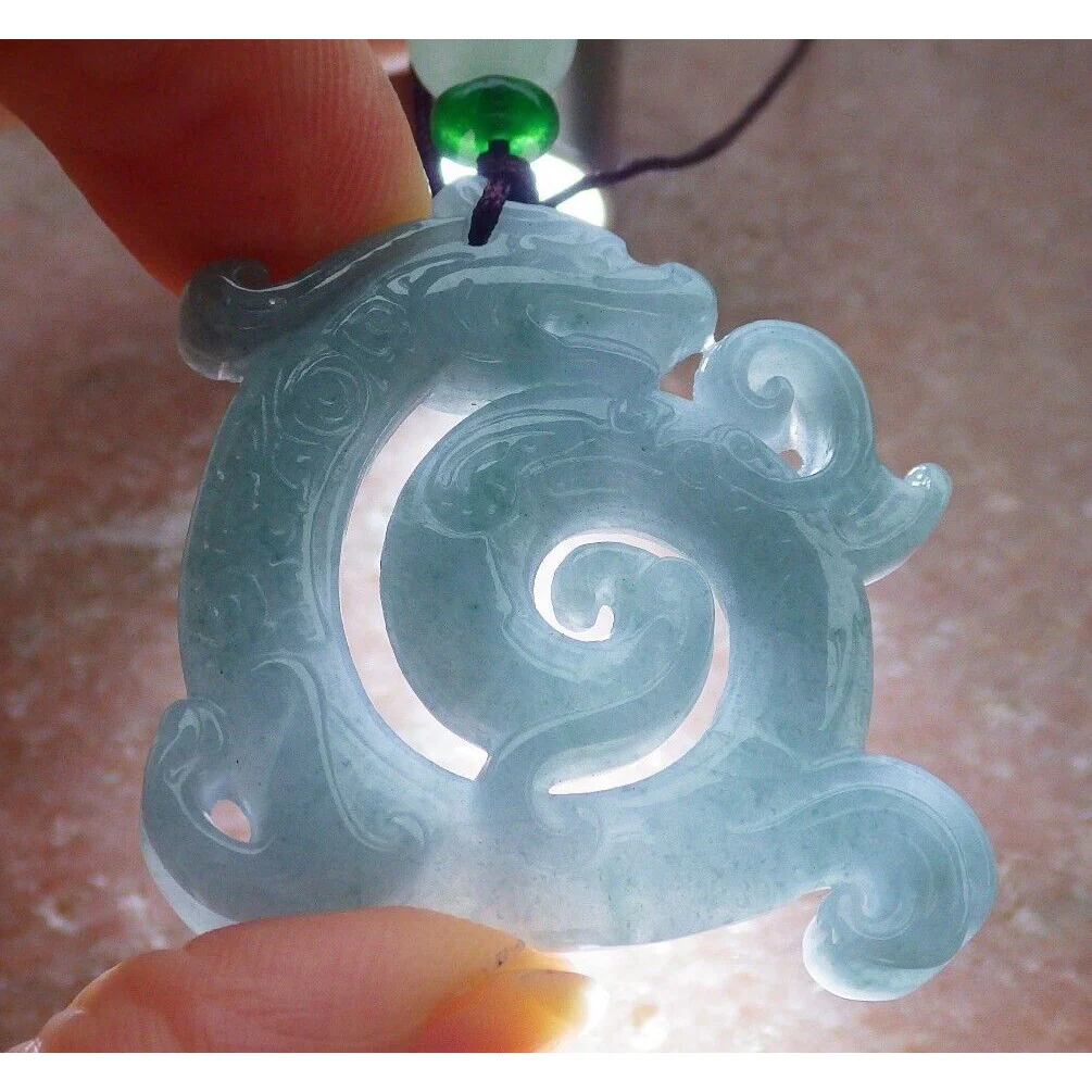 Certified Icy Green 100% Burma Natural A Jade Jadeite Pendant Dragon Necklace - Image 5