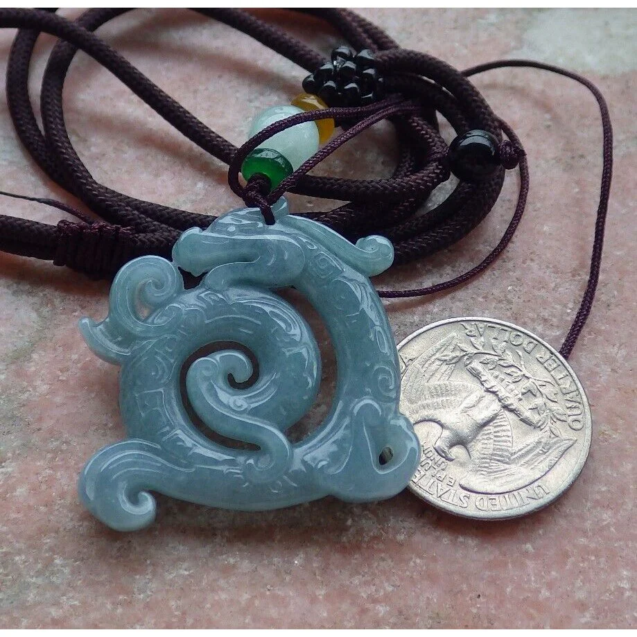 Certified Icy Green 100% Burma Natural A Jade Jadeite Pendant Dragon Necklace - Image 6