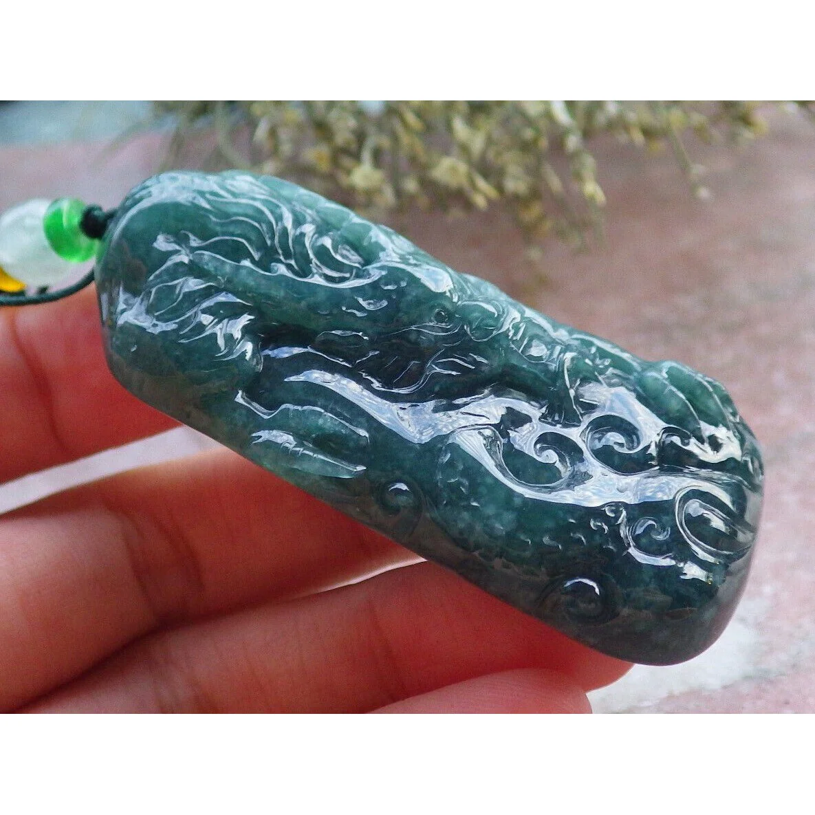 Certified Icy Green 100% Burma Natural A Jade Jadeite Pendant Dragon Necklace - Image 2
